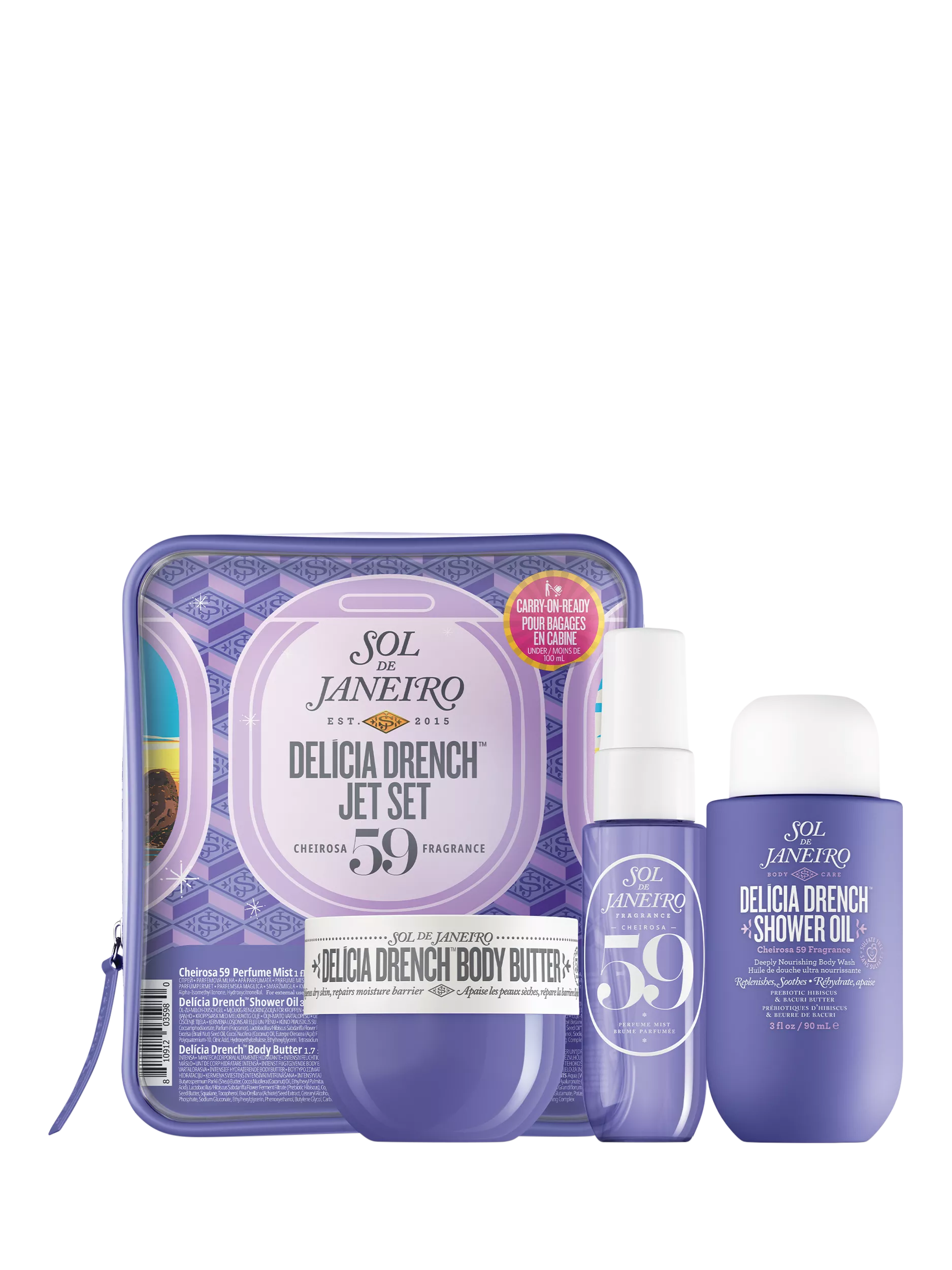 Sol de Janeiro Delícia Drench Jet Set bodycare gift set, imported from the UK