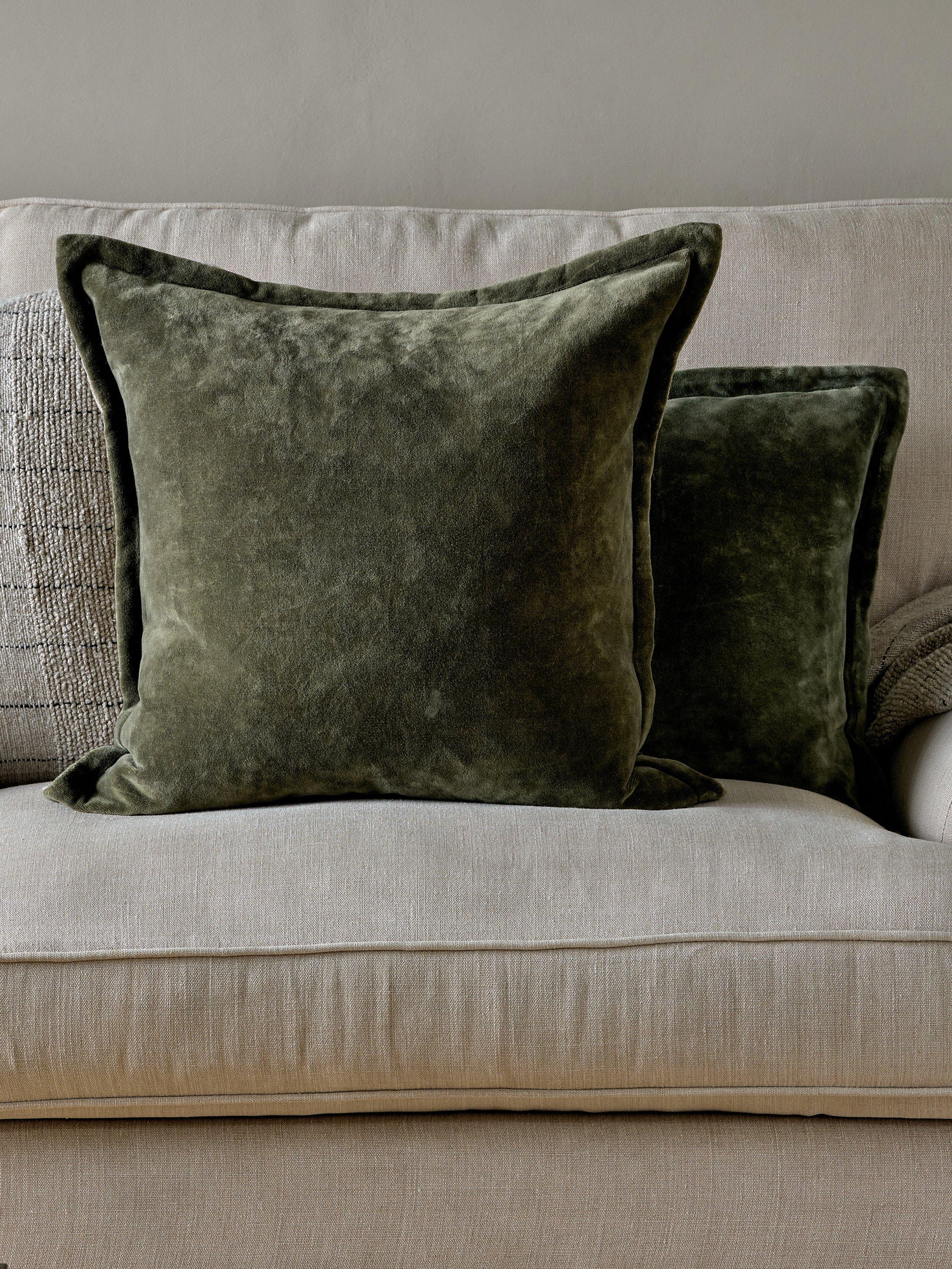 nkuku Pilani Square cushion cover in moss green (British brand)