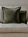 nkuku Pilani Square cushion cover in moss green (British brand)