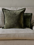 nkuku Pilani Square cushion cover in moss green (British brand)
