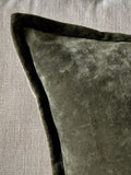 nkuku Pilani Square cushion cover in moss green (British brand)
