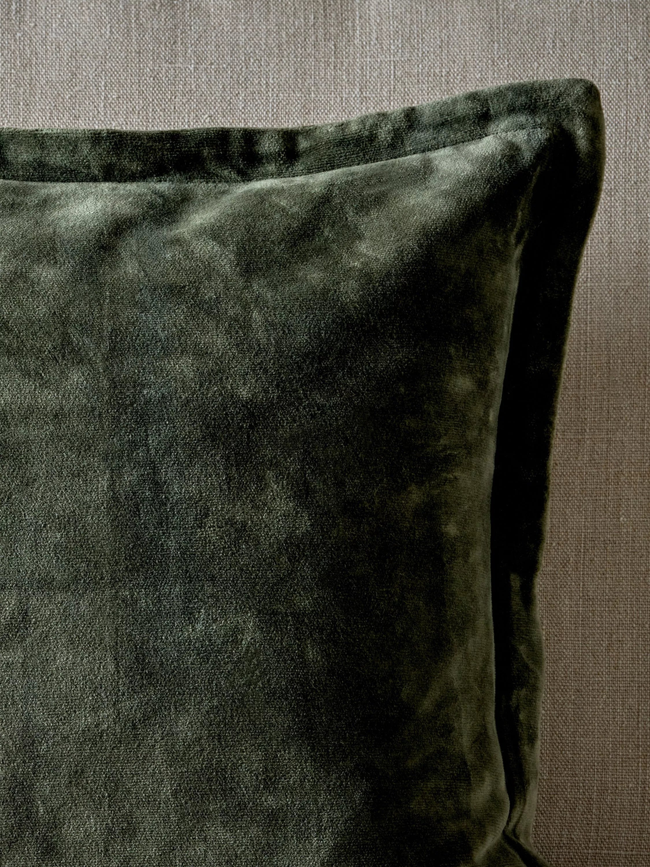 nkuku Pilani Square cushion cover in moss green (British brand)