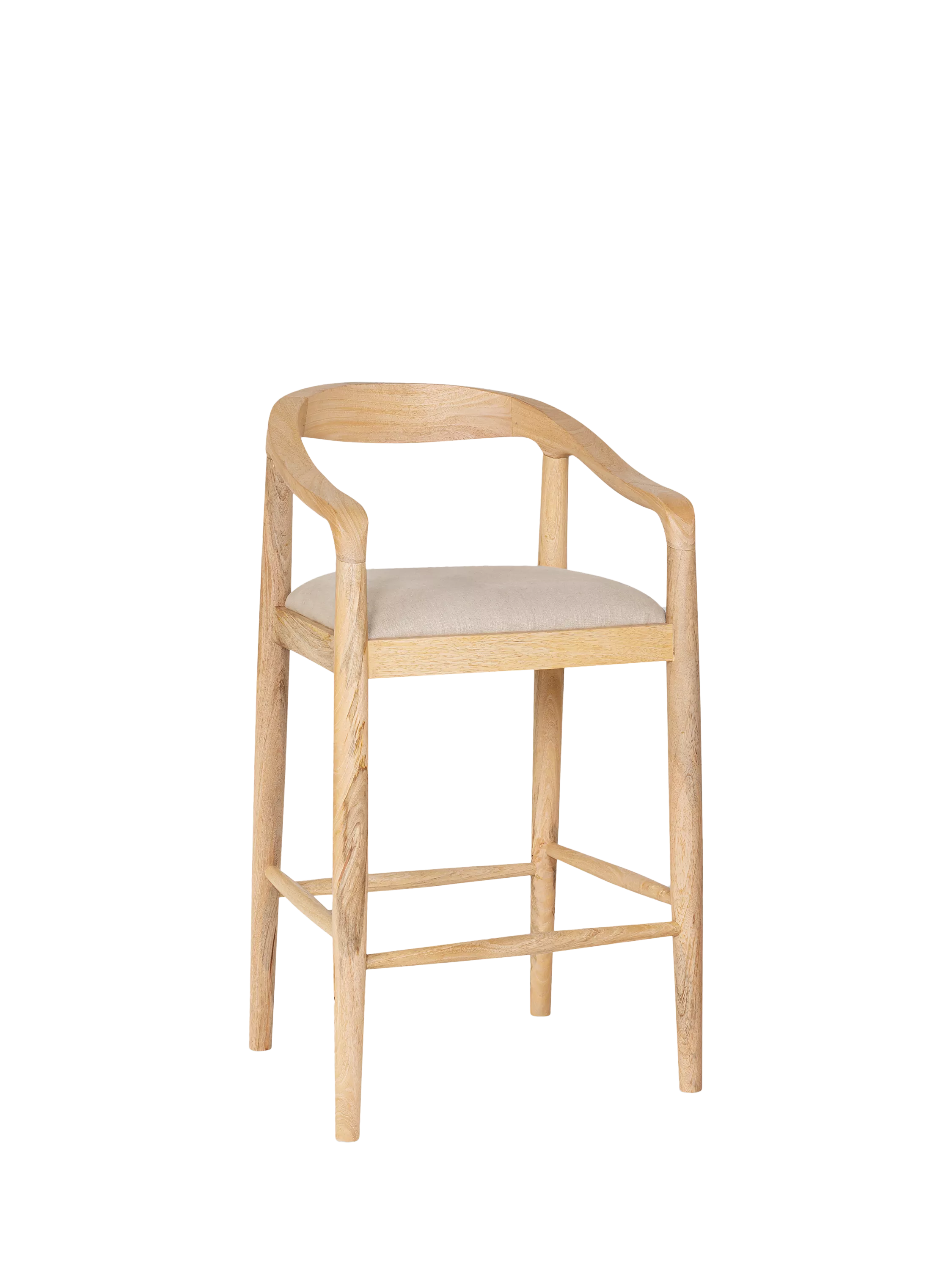 nkuku Anbu counter chair natural mango wood linen seat, UK version