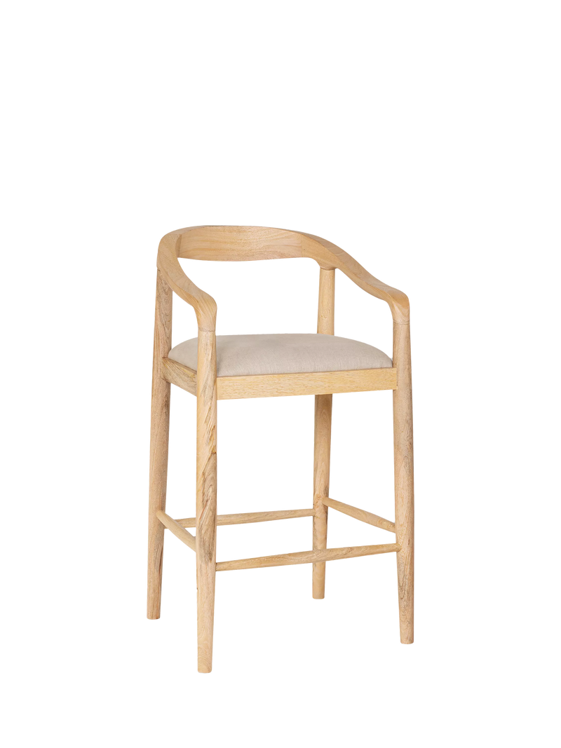 nkuku Anbu counter chair natural mango wood linen seat, UK version
