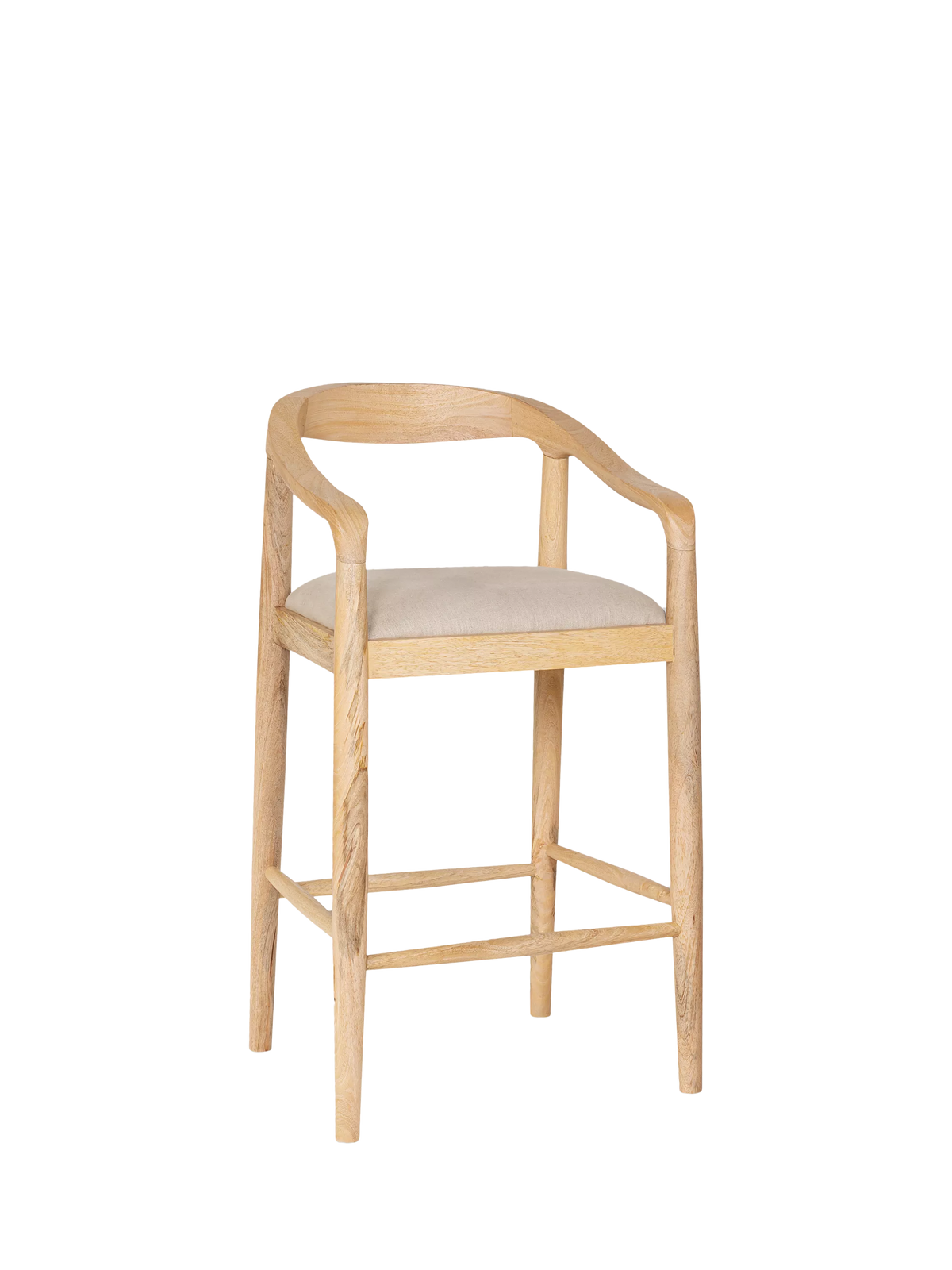 nkuku Anbu counter chair natural mango wood linen seat, UK version