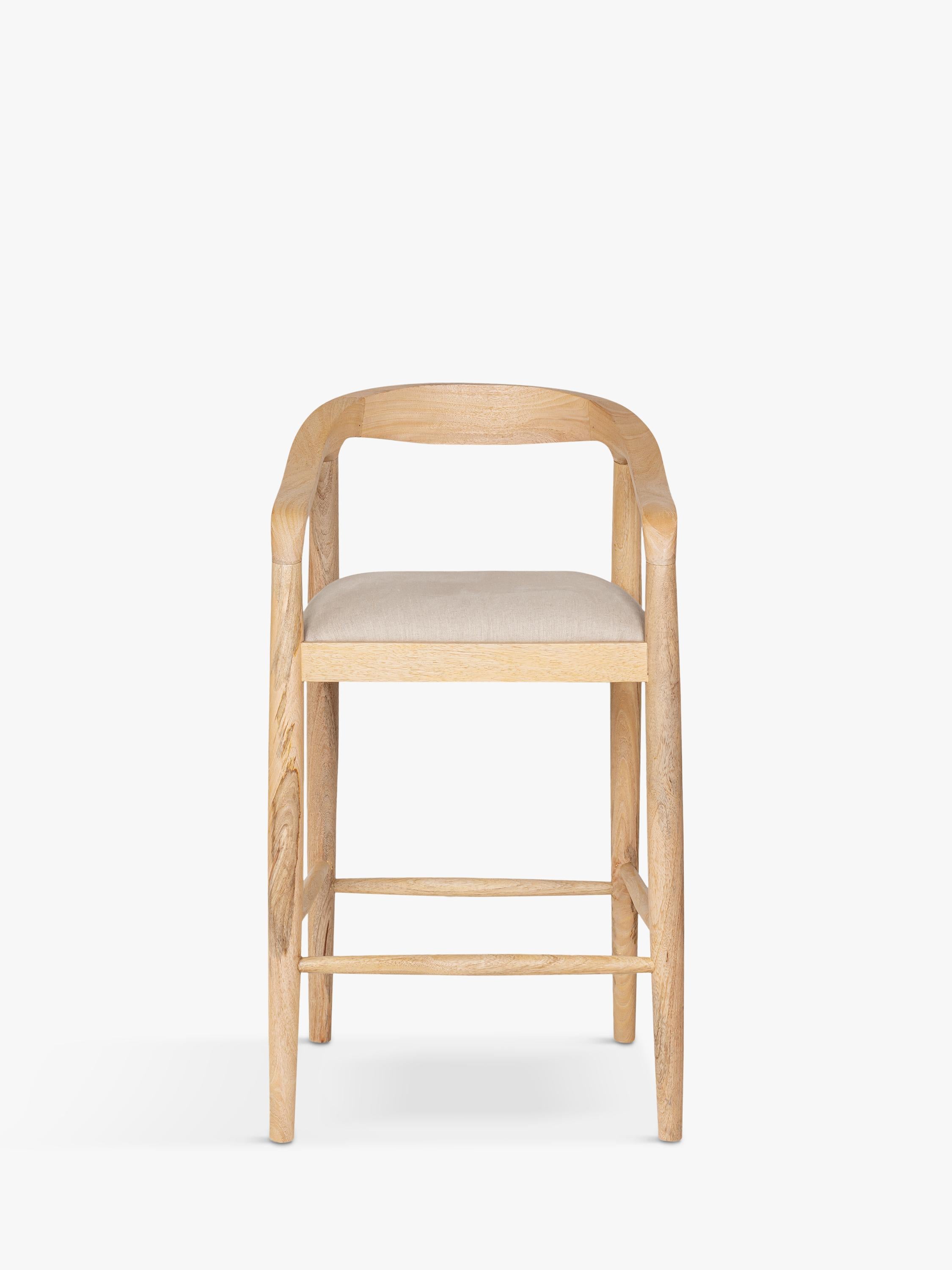nkuku Anbu counter chair natural mango wood linen seat, UK version