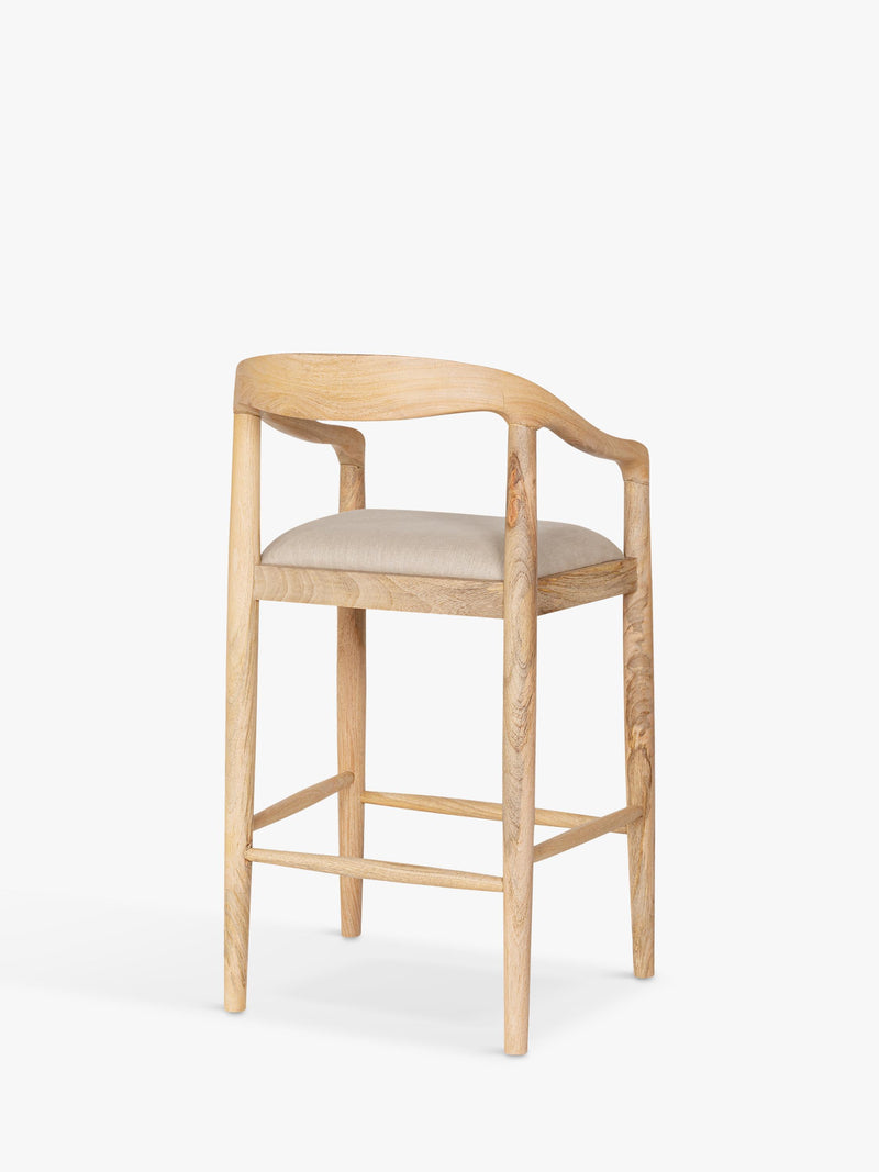 nkuku Anbu counter chair natural mango wood linen seat, UK version
