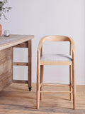 nkuku Anbu counter chair natural mango wood linen seat, UK version