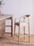 nkuku Anbu counter chair natural mango wood linen seat, UK version