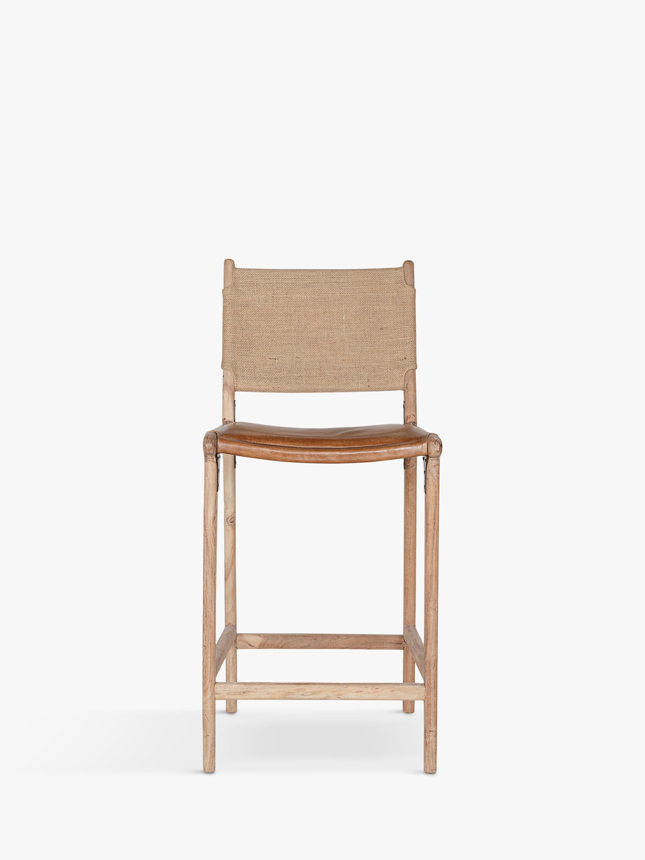 nkuku Nayan counter chair in tan buffalo leather, imported from the UK