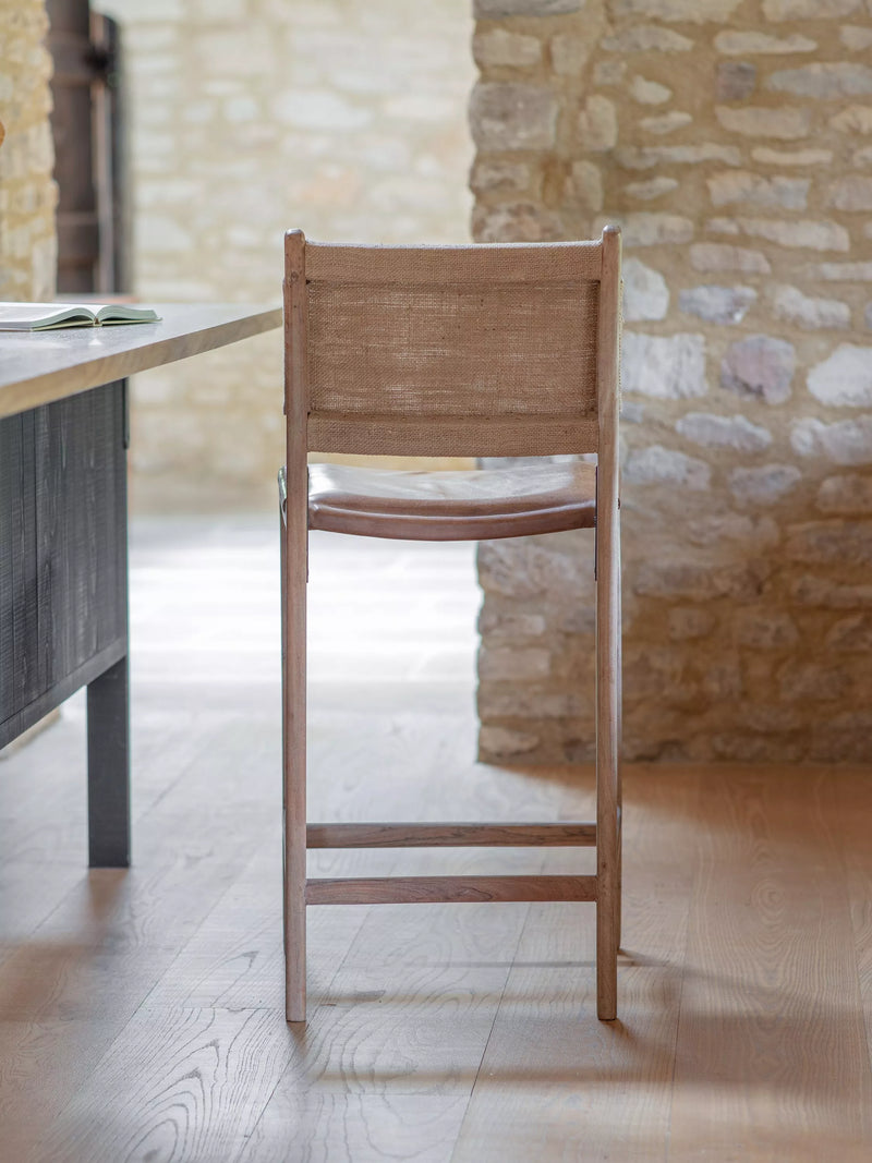 nkuku Nayan counter chair in tan buffalo leather, imported from the UK