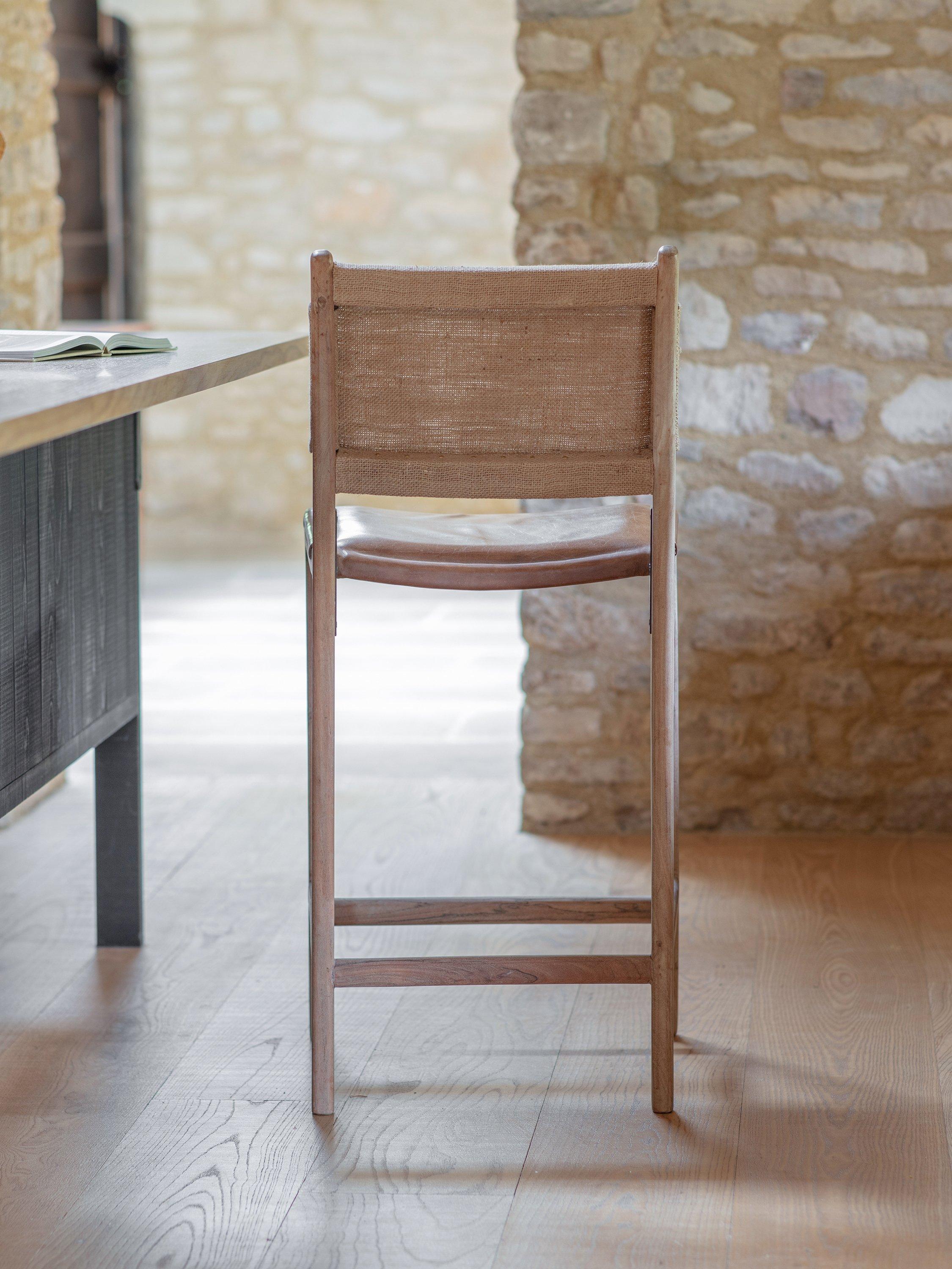nkuku Nayan counter chair in tan buffalo leather, imported from the UK