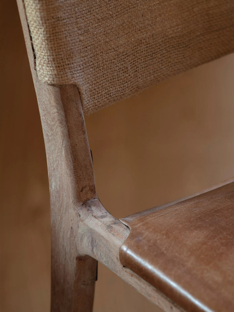 nkuku Nayan counter chair in tan buffalo leather, imported from the UK