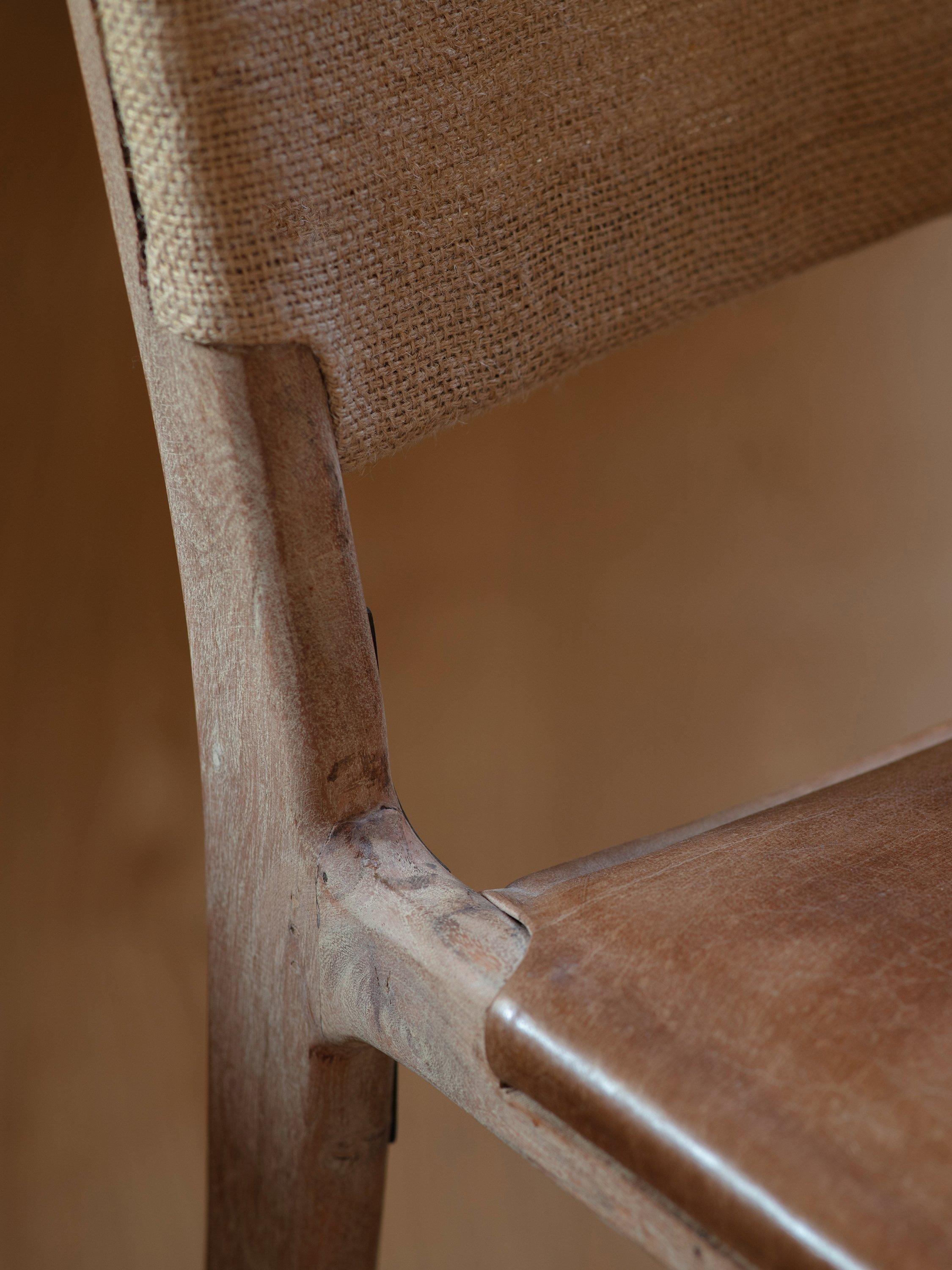 nkuku Nayan counter chair in tan buffalo leather, imported from the UK