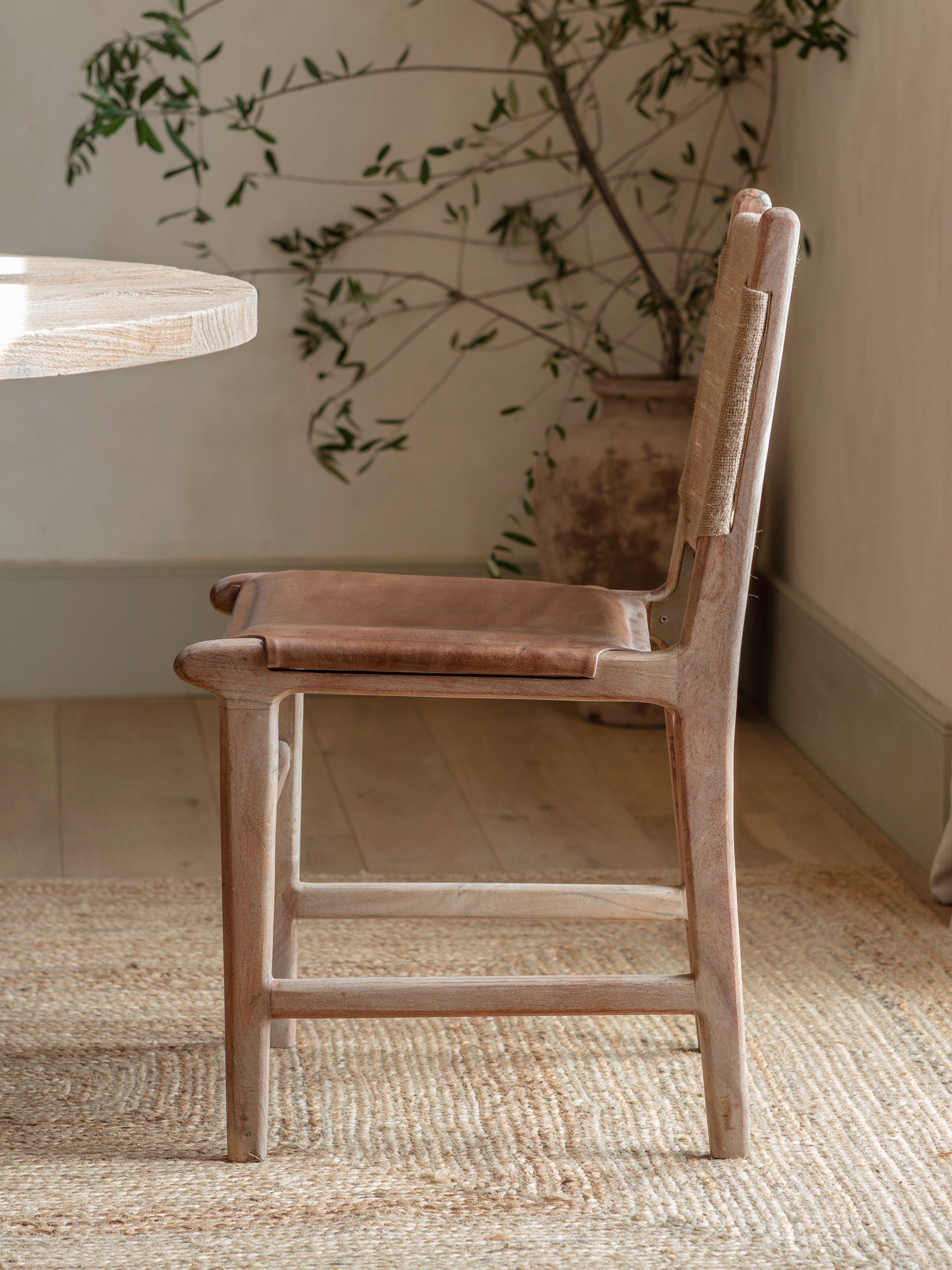 nkuku Nayan dining chair in tan, imported from the UK