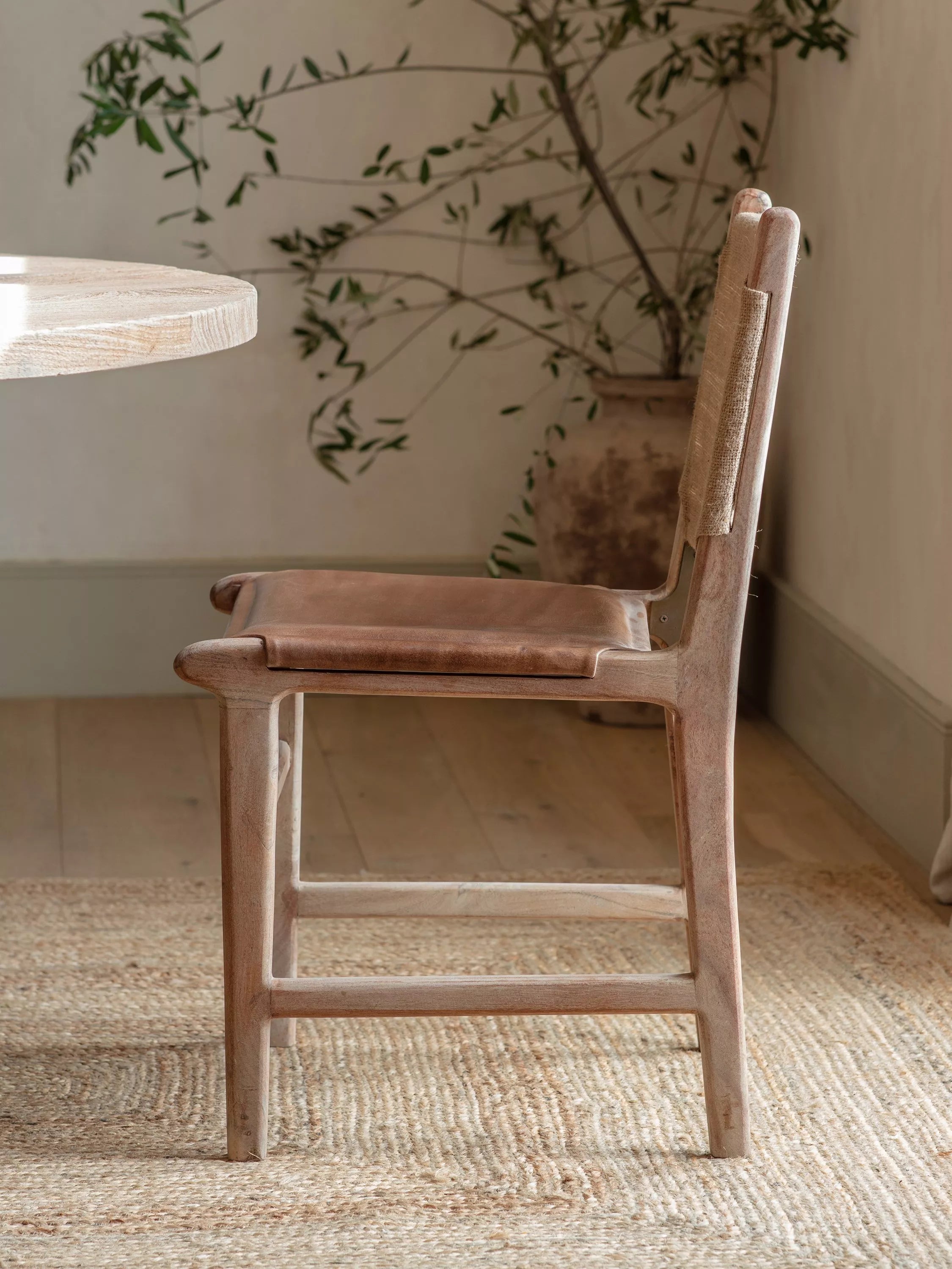 nkuku Nayan dining chair in tan, imported from the UK