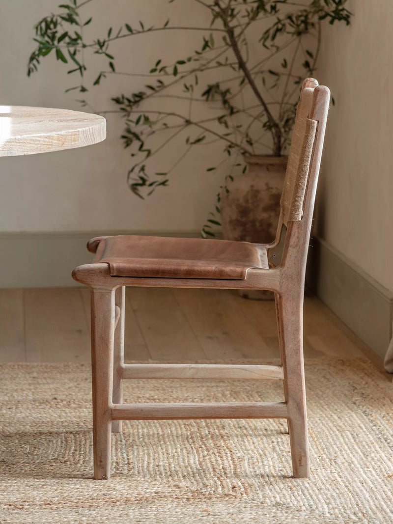 nkuku Nayan dining chair in tan, imported from the UK