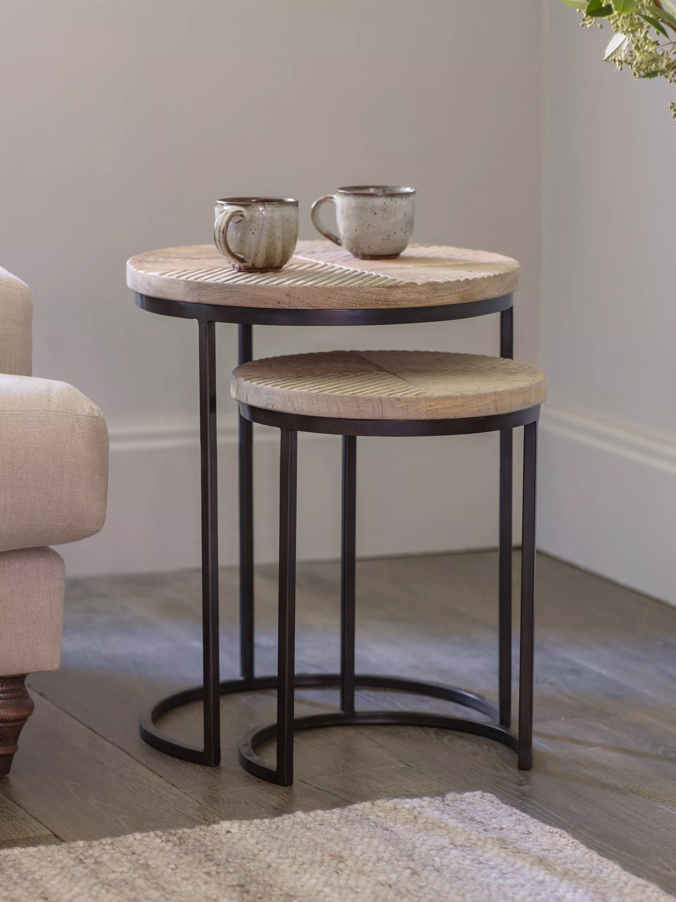 nkuku Aasha nesting side tables natural mango wood (British brand)
