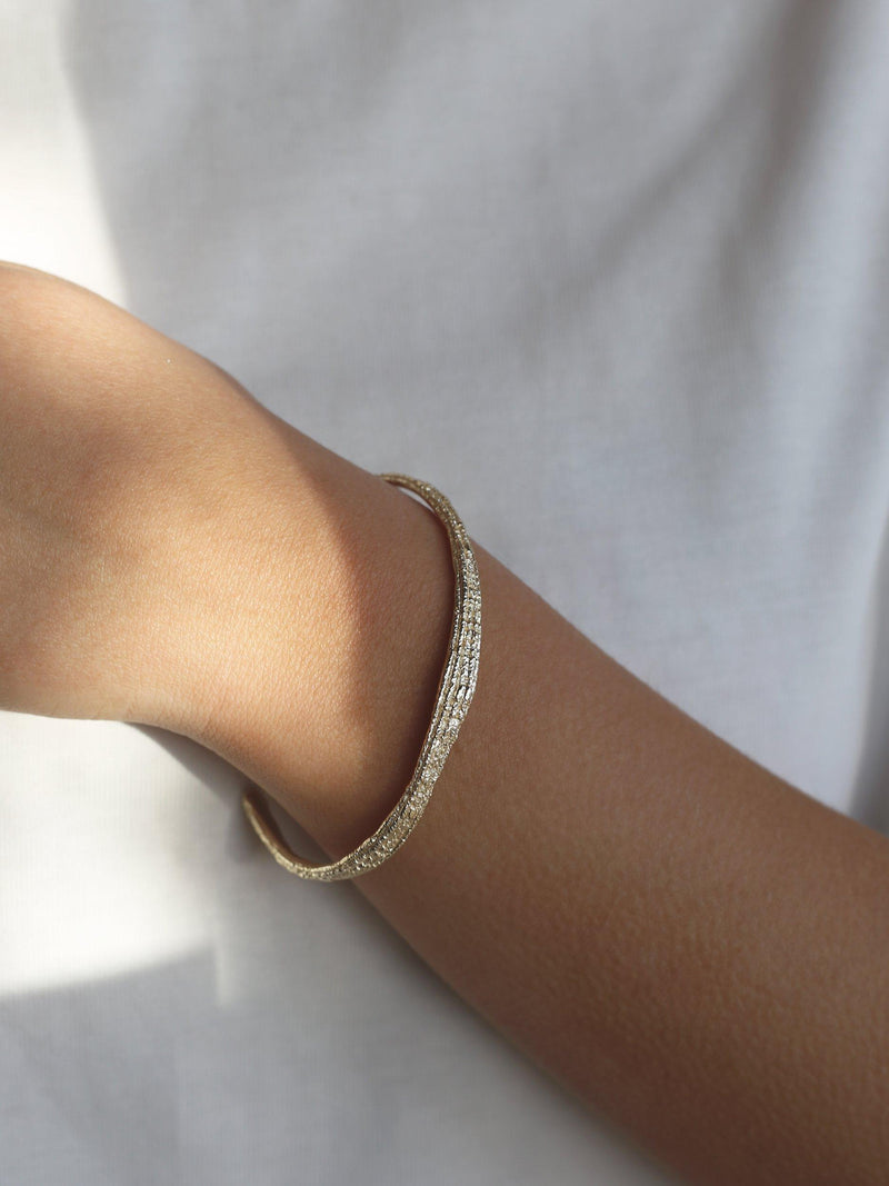Tutti Ravine textured gold cuff bangle, imported from the UK