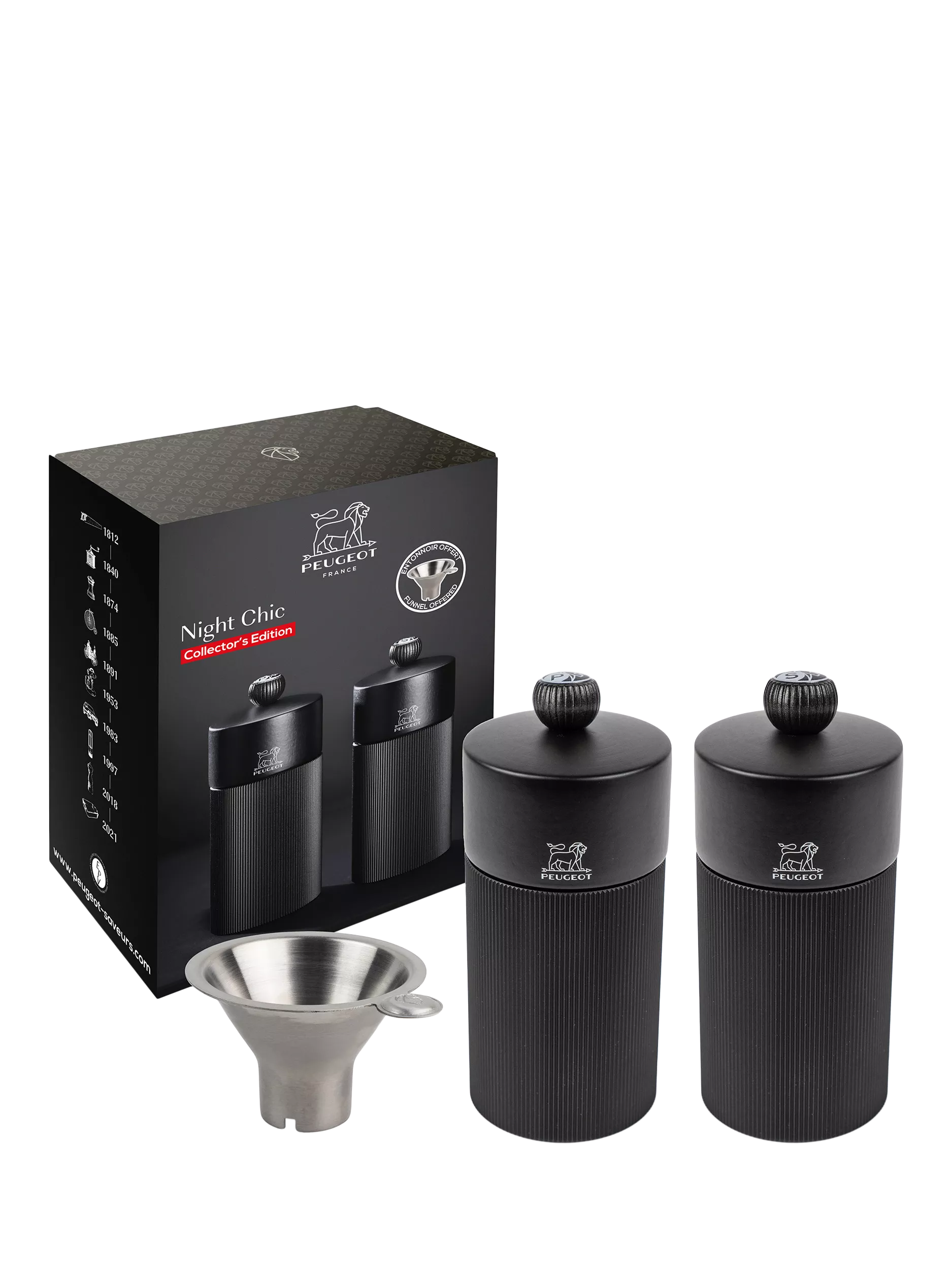 Peugeot Night Chic salt and pepper mills 12cm matt black, imported from the UK