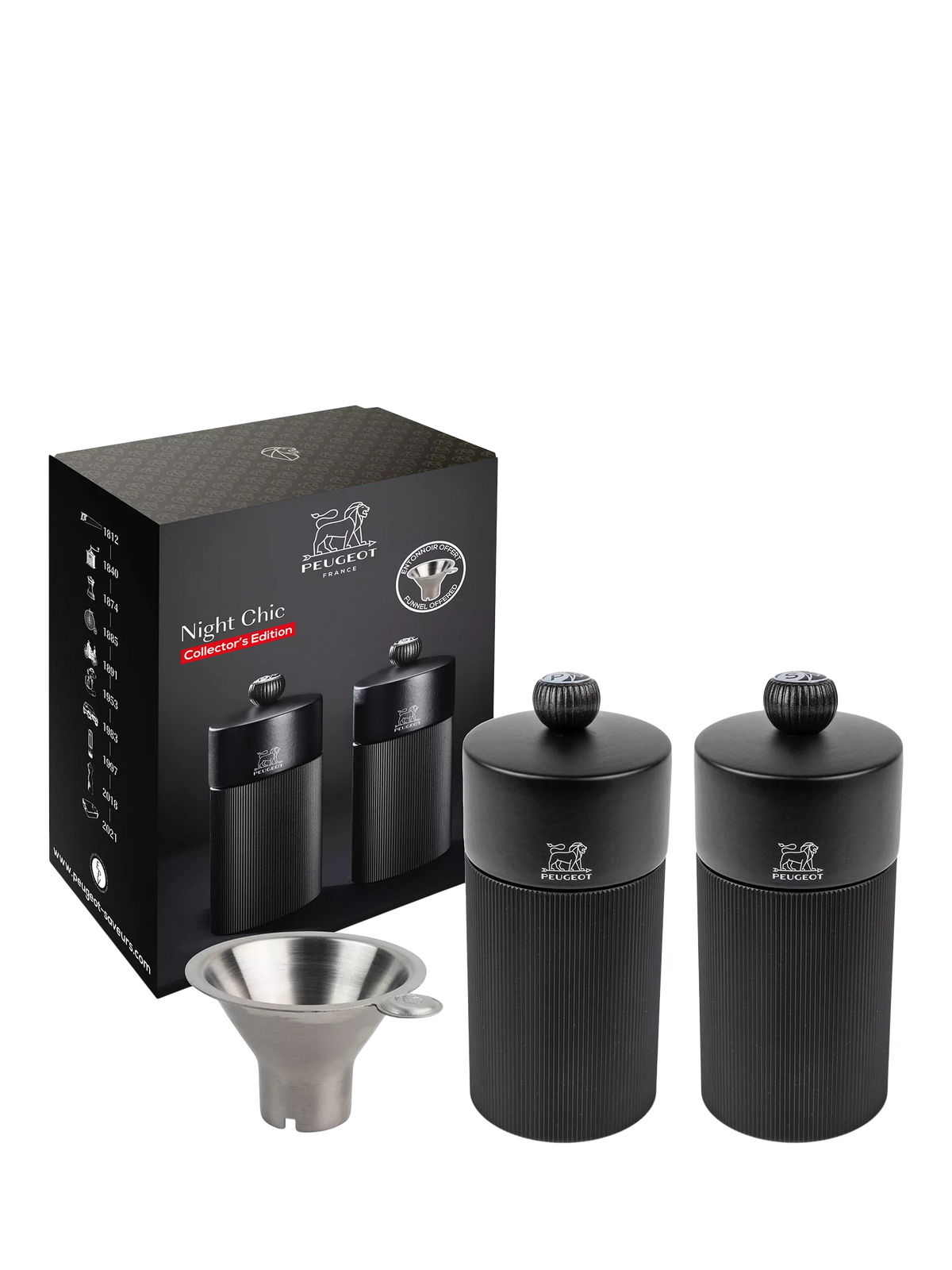 Peugeot Night Chic salt and pepper mills 12cm matt black, imported from the UK