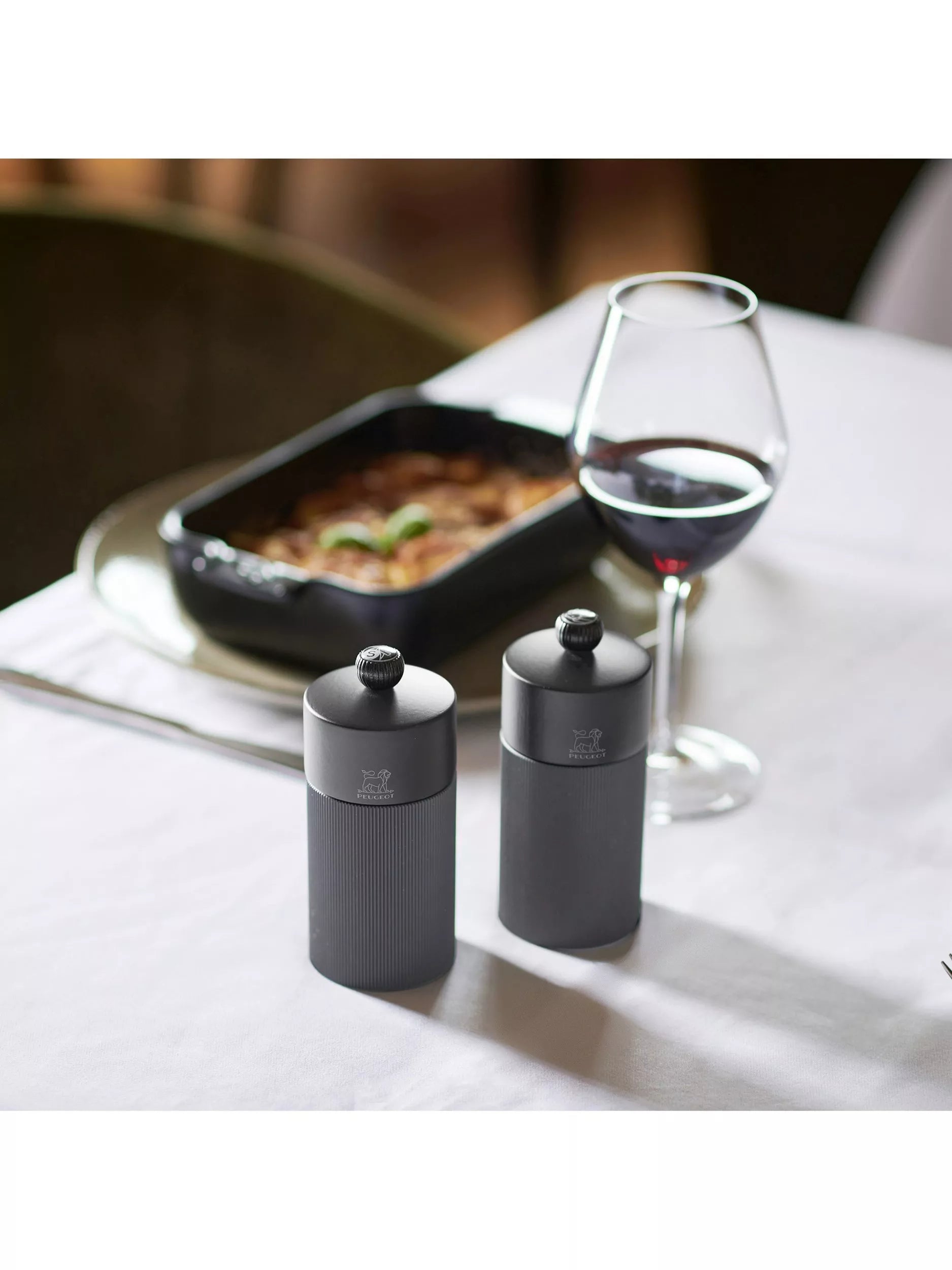 Peugeot Night Chic salt and pepper mills 12cm matt black, imported from the UK
