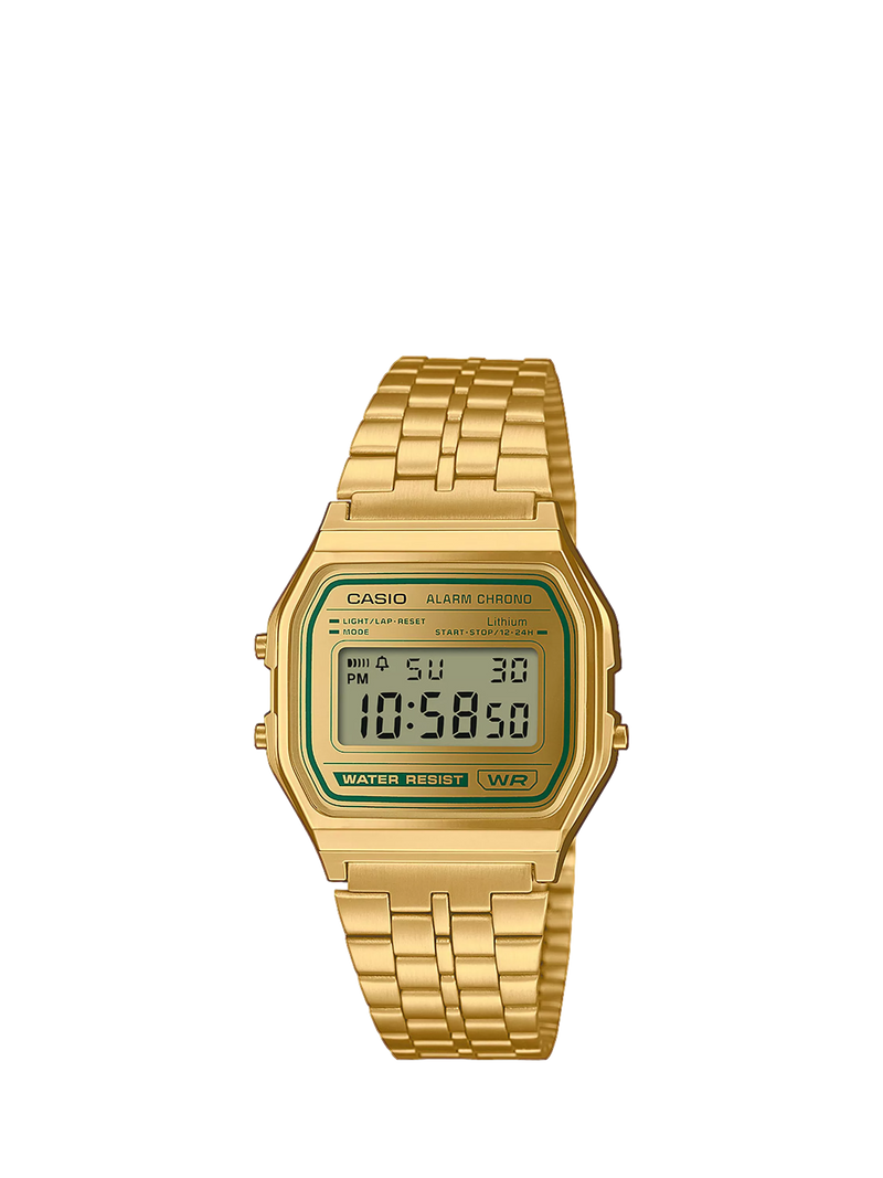 Casio vintage digital watch gold metal strap, UK version