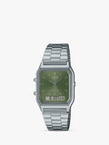 Casio Vintage Uhr mit grünem Zifferblatt und silbernem Armband (britische Marke)