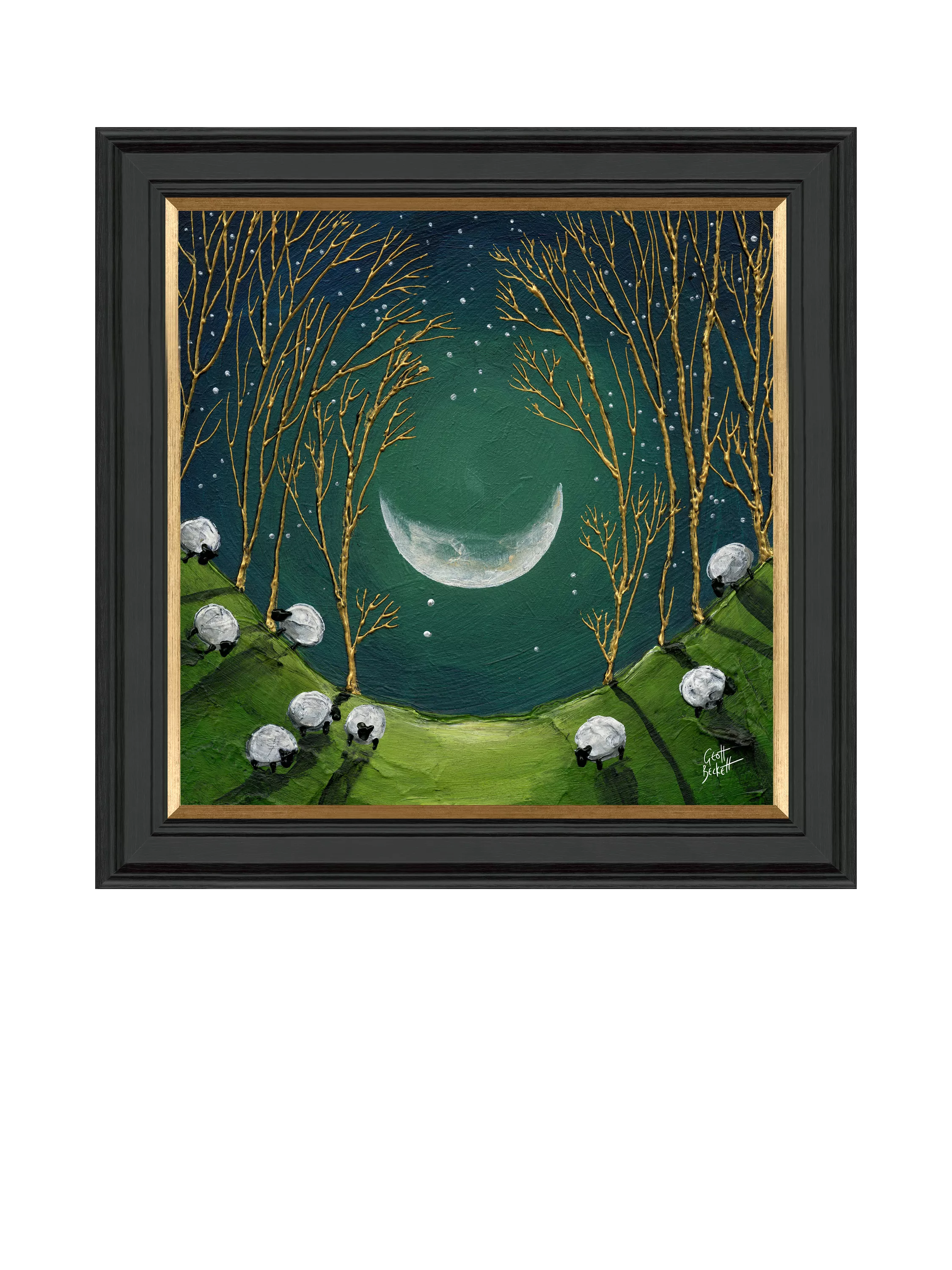 John Lewis Geoff Beckett 'Raincatcher' framed print, green and gold, 59 x 59cm, UK version
