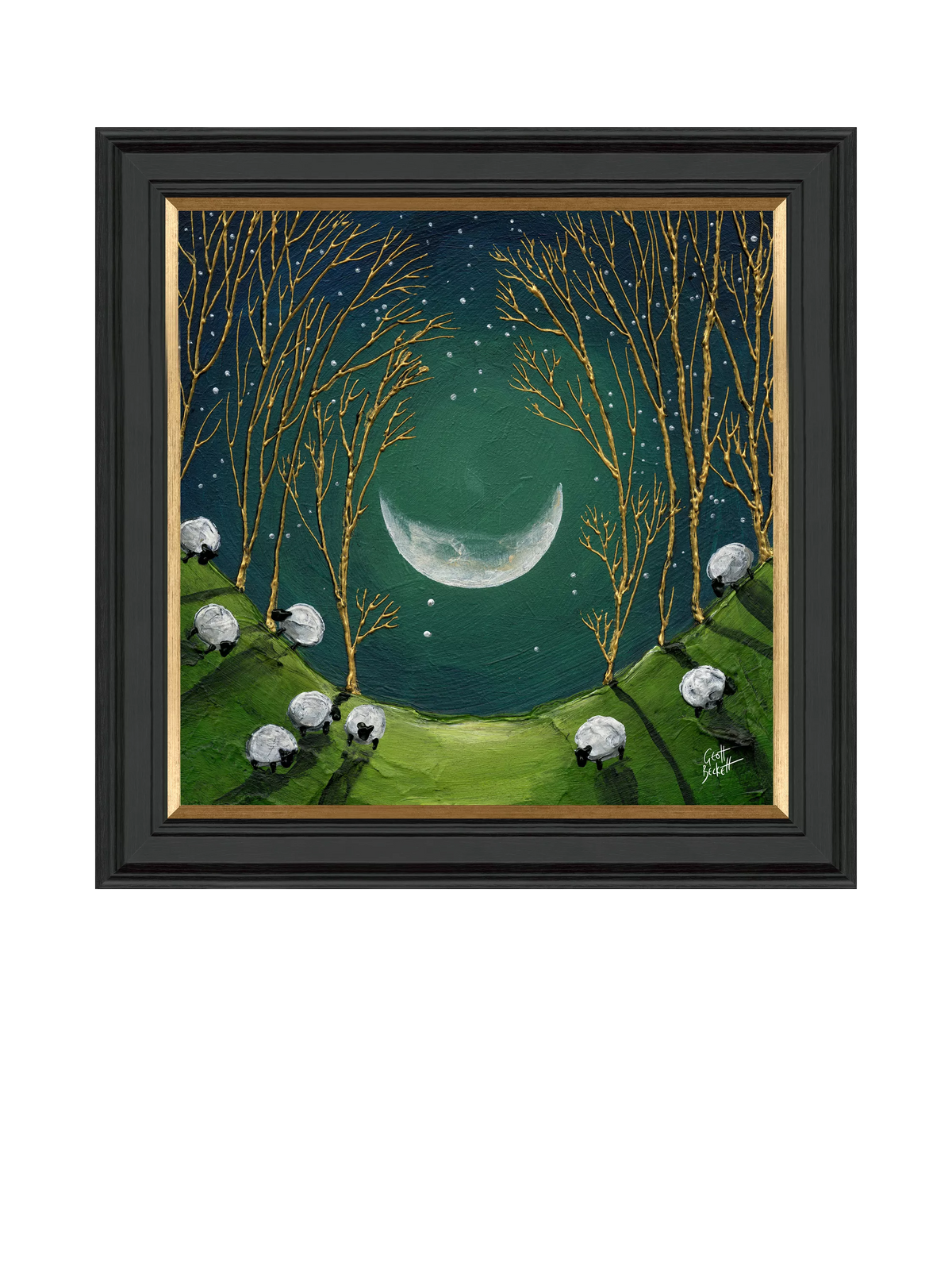 John Lewis Geoff Beckett 'Raincatcher' framed print, green and gold, 59 x 59cm, UK version