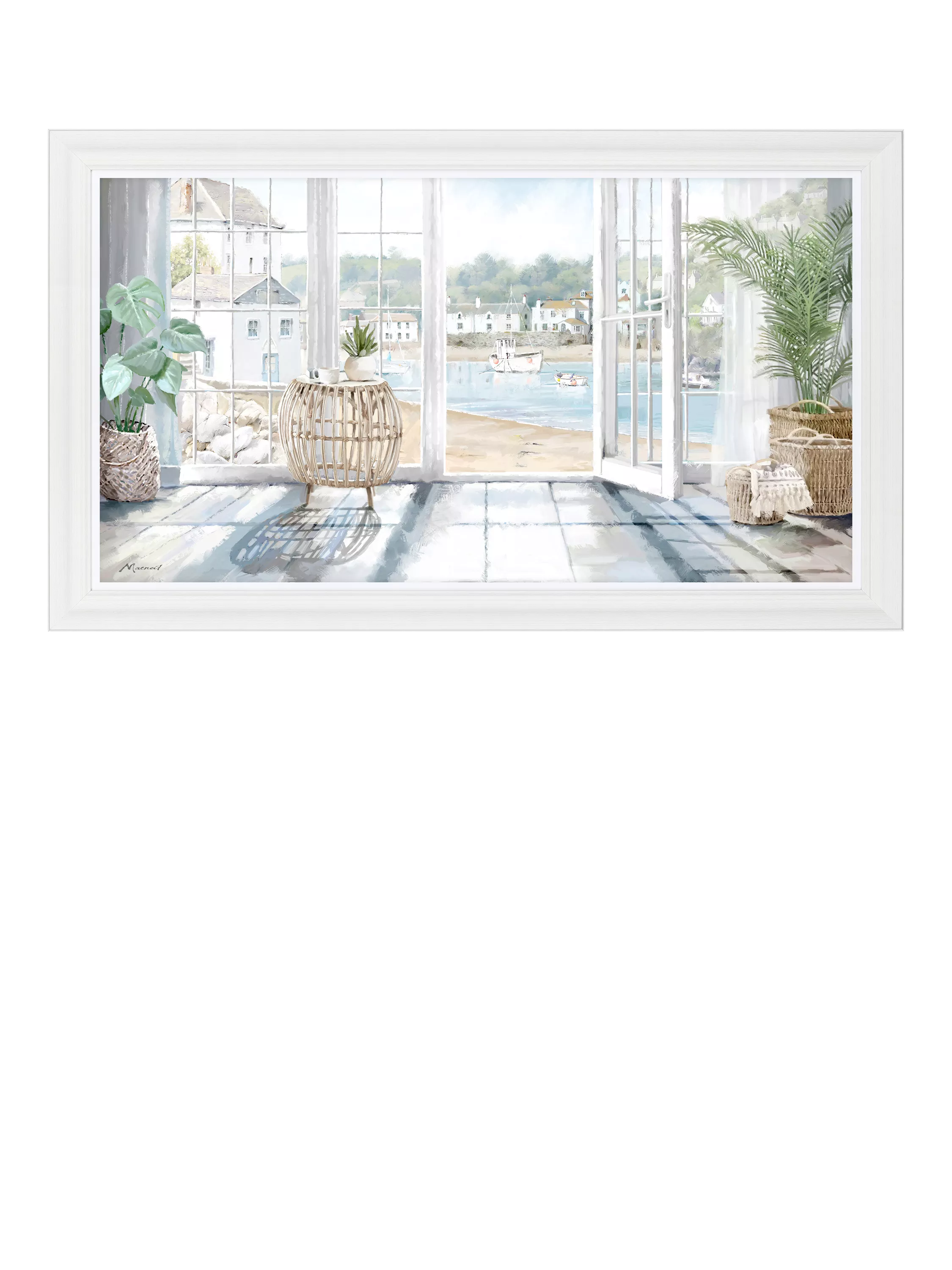John Lewis Harbour View framed coastal print 110x60cm (British brand)