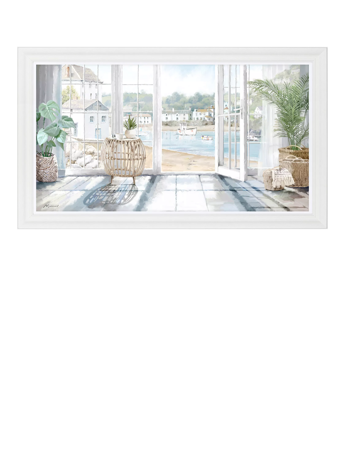 John Lewis Harbour View framed coastal print 110x60cm (British brand)