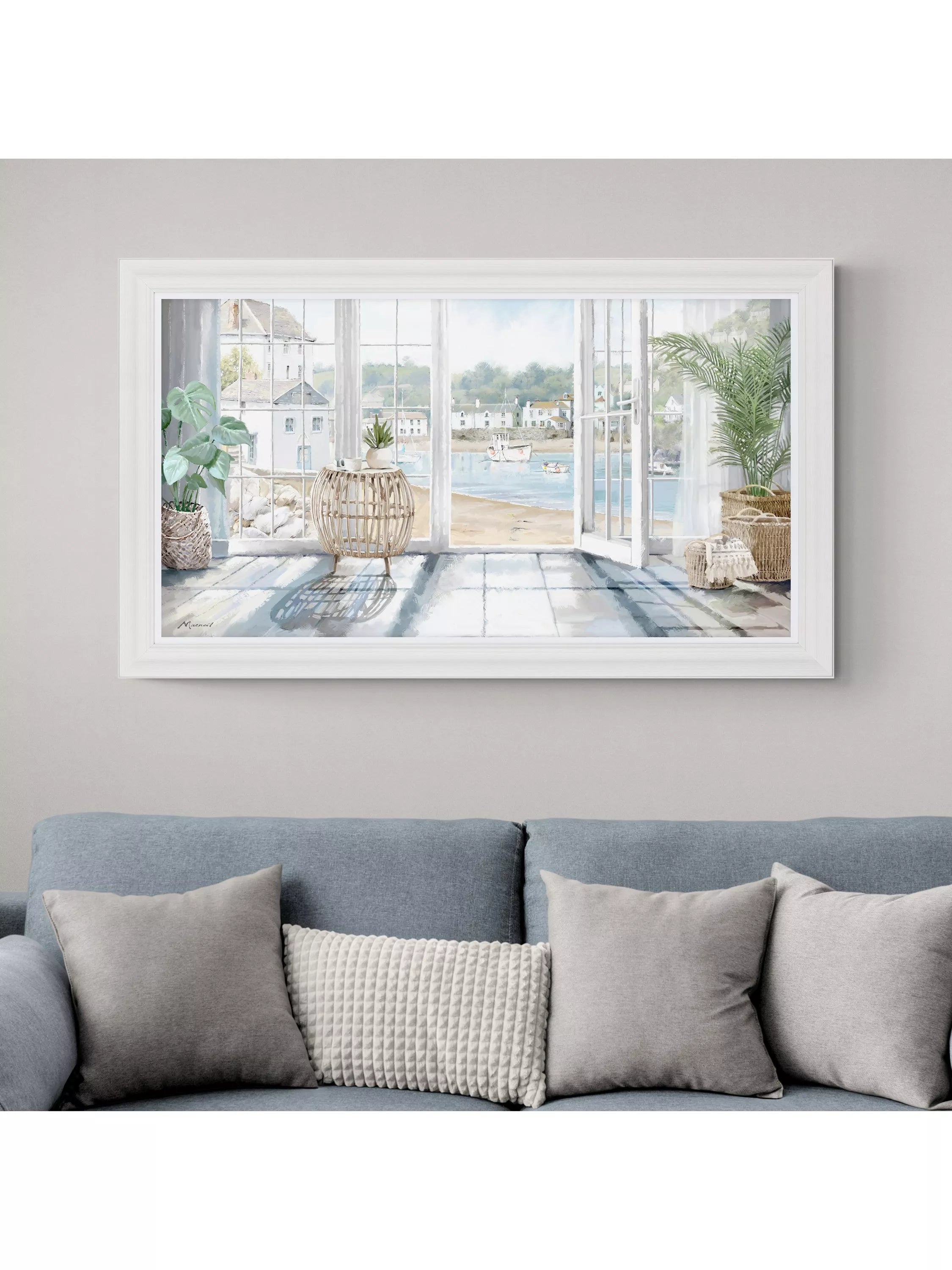John Lewis Harbour View framed coastal print 110x60cm (British brand)