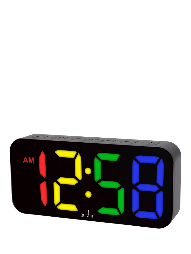 Acctim LED colour changing digital alarm clock black (British brand)
