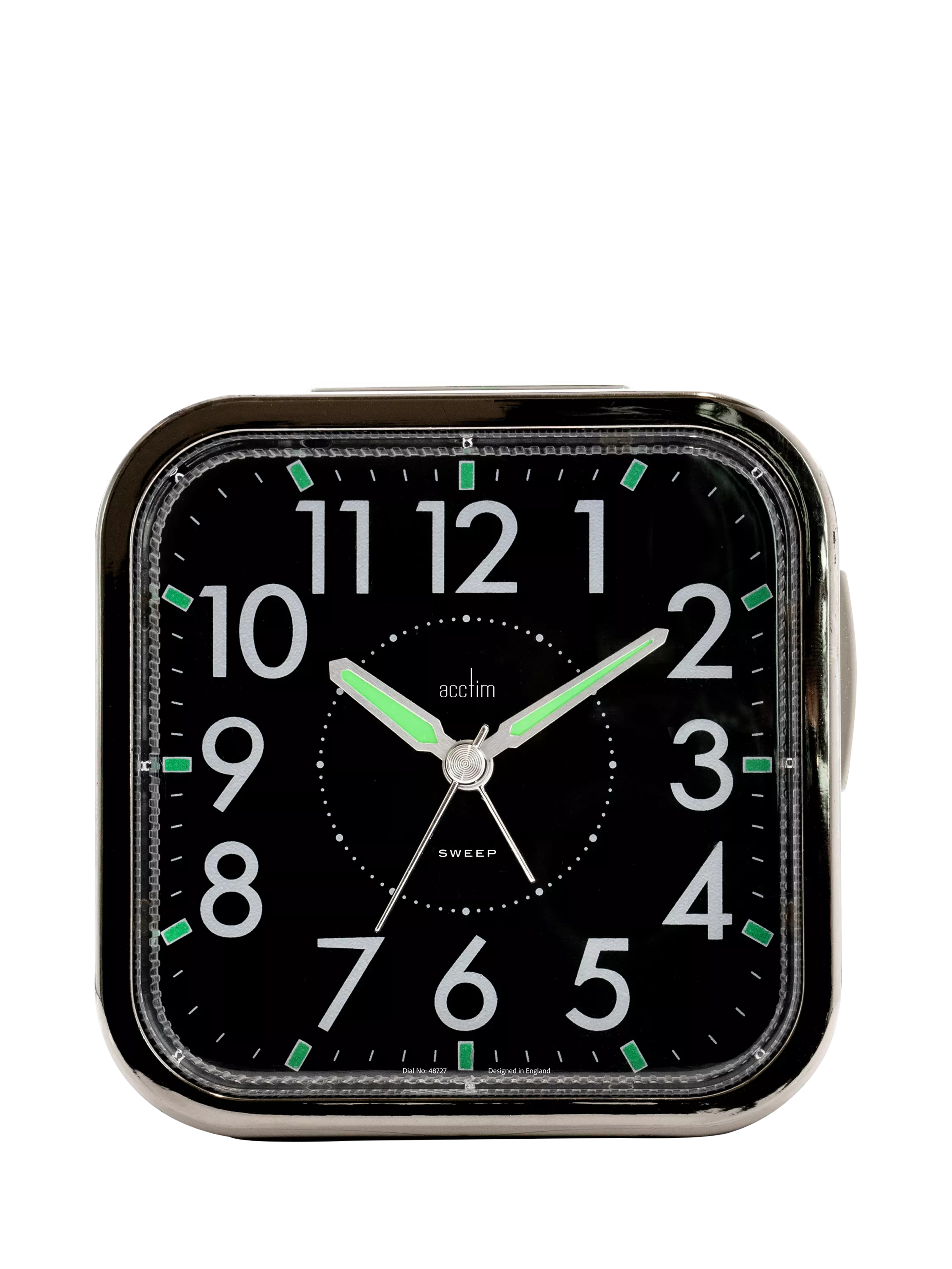 Acctim analogue square alarm clock black with luminous hands (British brand)