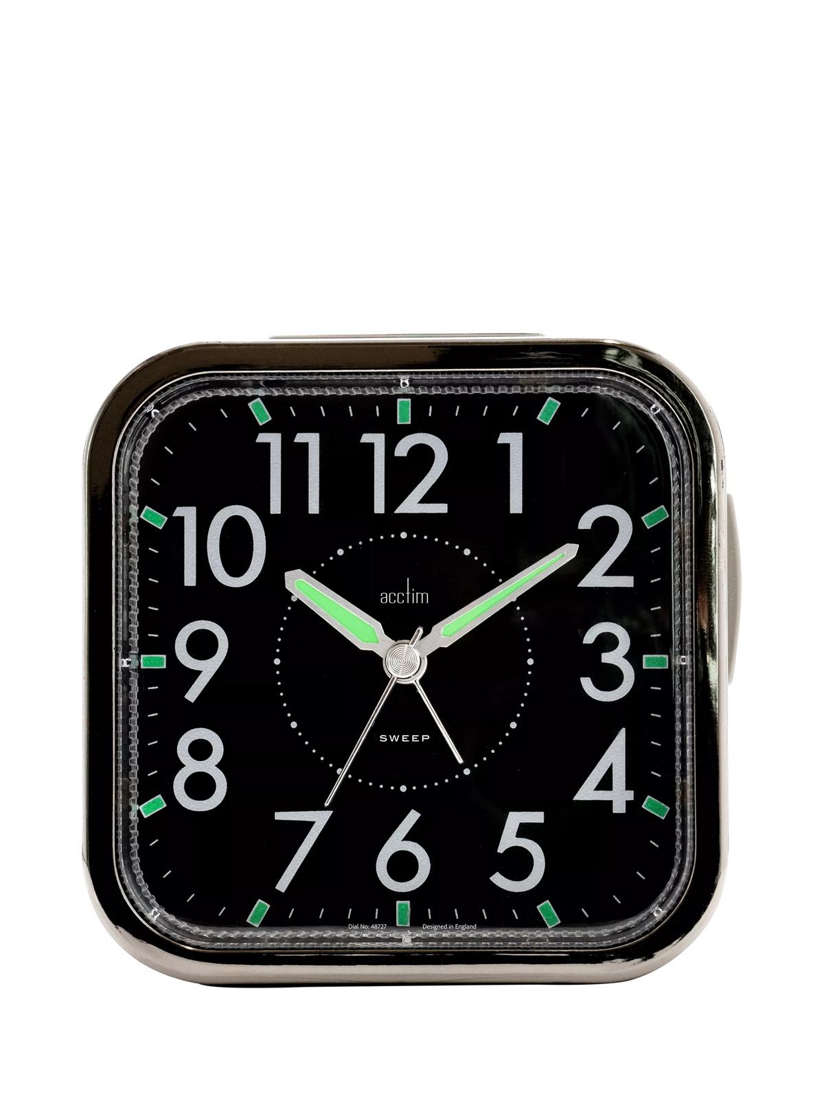 Acctim analogue square alarm clock black with luminous hands (British brand)