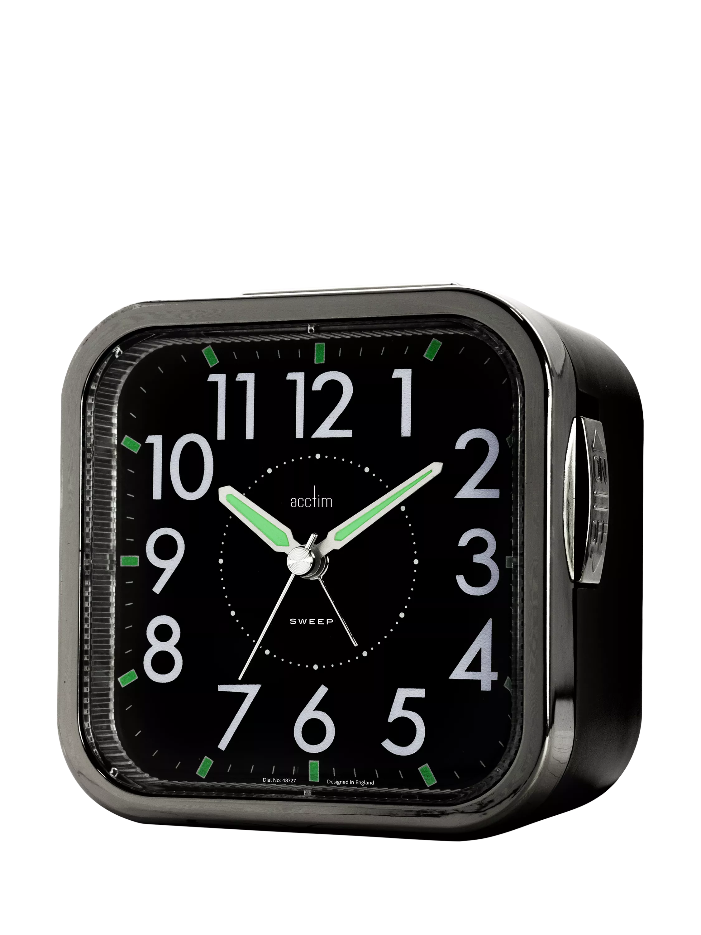 Acctim analogue square alarm clock black with luminous hands (British brand)