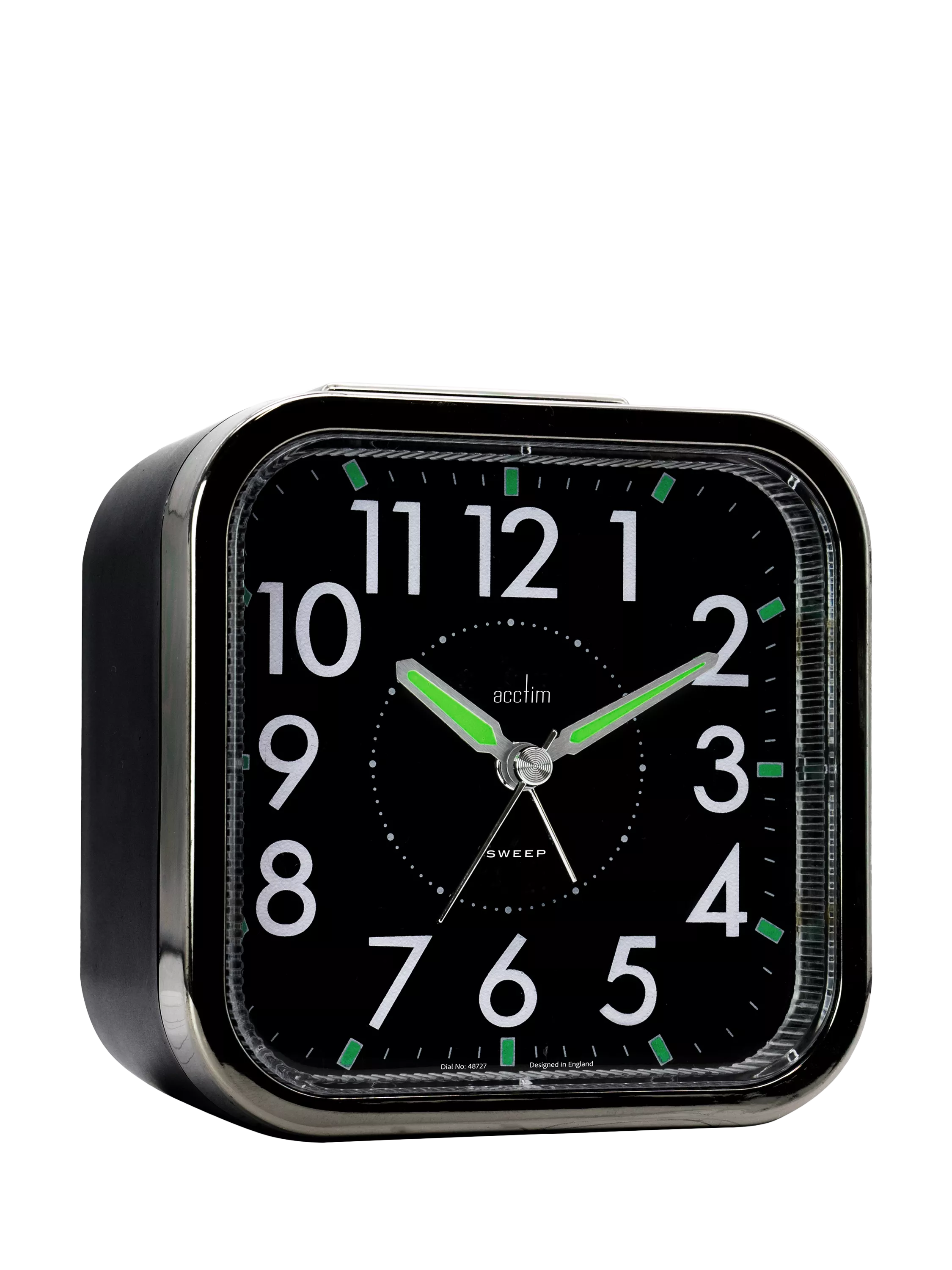 Acctim analogue square alarm clock black with luminous hands (British brand)