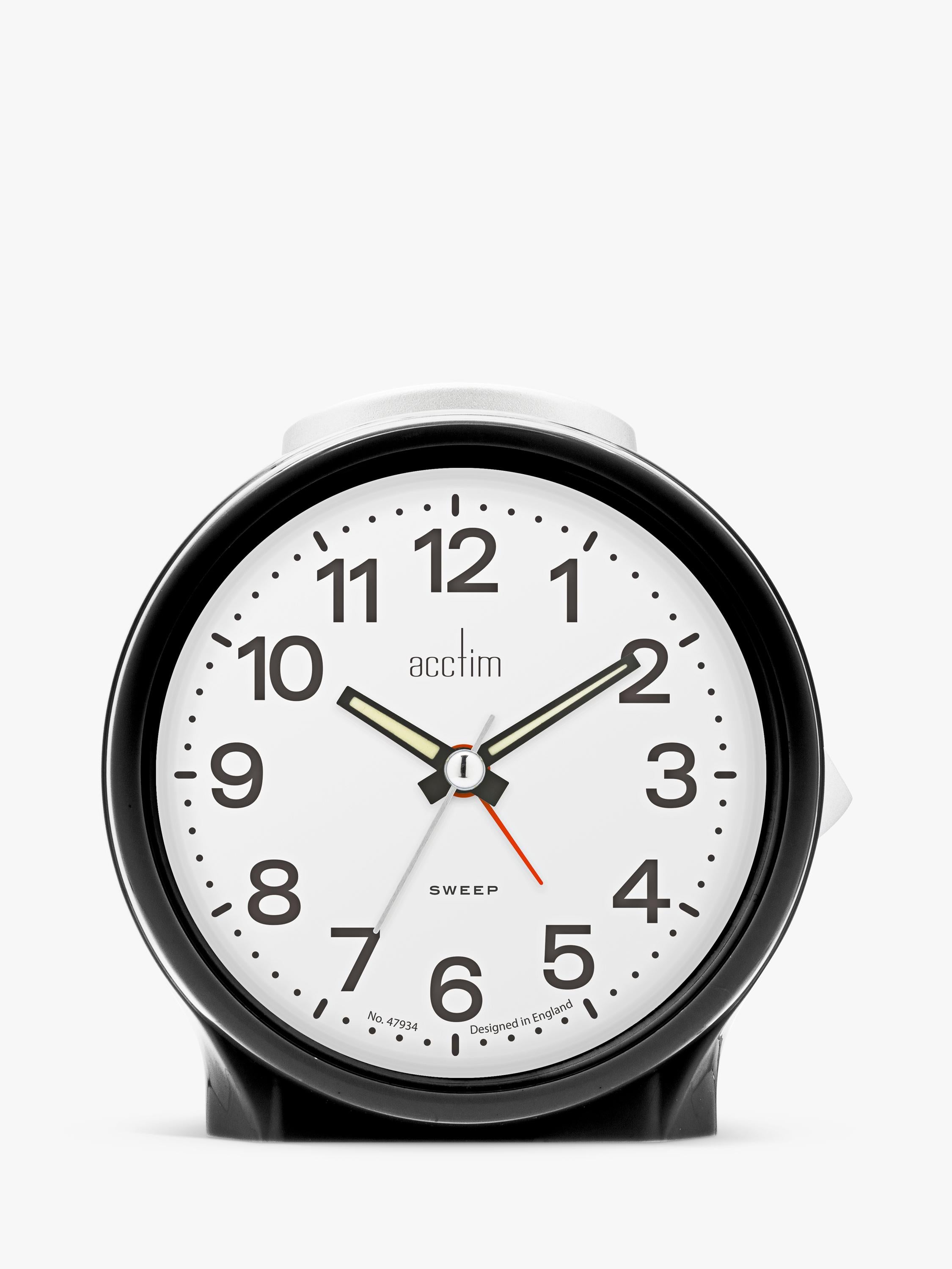 Acctim Emma Silent Sweep Analogue Alarm Clock in black - British product