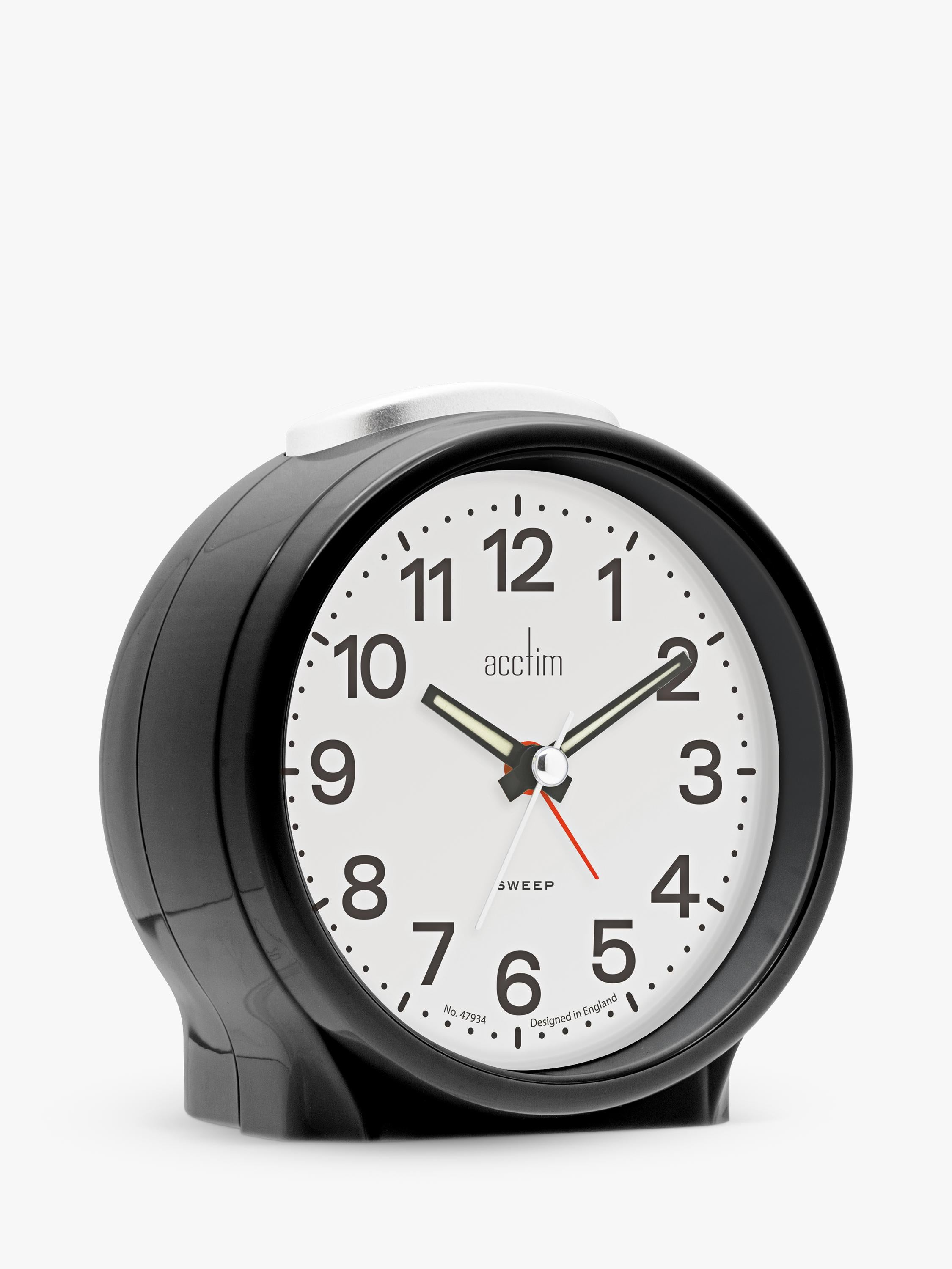 Acctim Emma Silent Sweep Analogue Alarm Clock in black - British product
