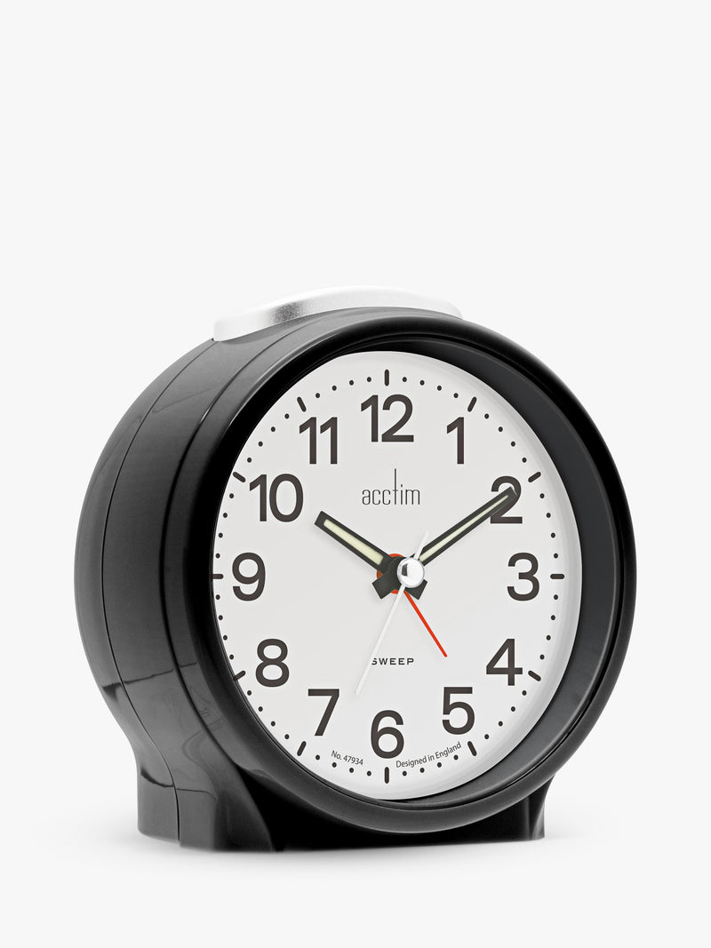 Acctim Emma Silent Sweep Analogue Alarm Clock in black - British product