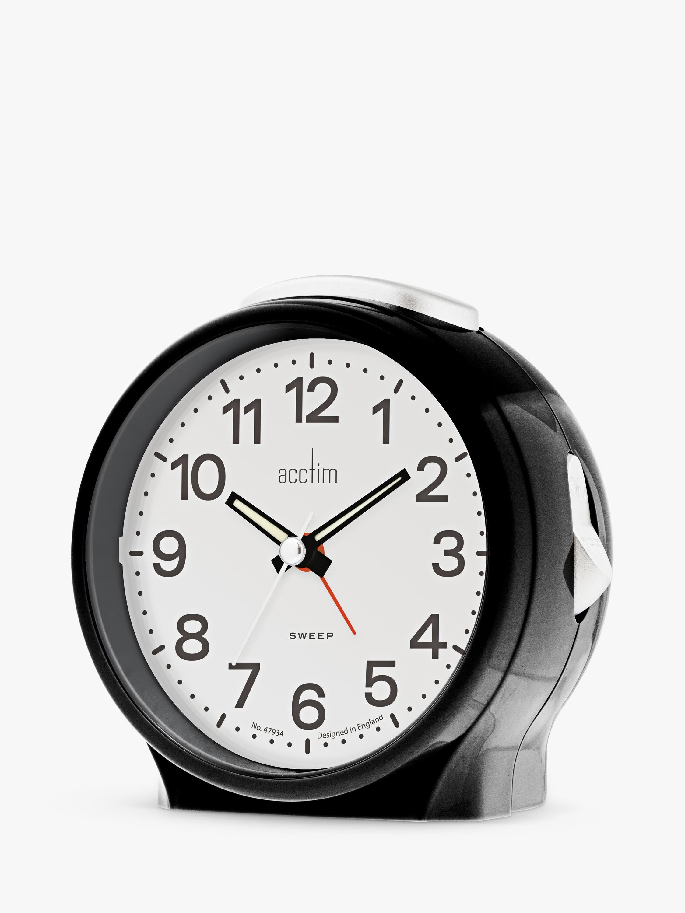 Acctim Emma Silent Sweep Analogue Alarm Clock in black - British product