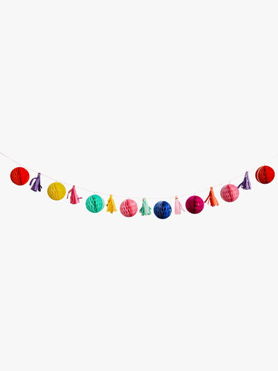 Vibrant Coloured Tassel and Honeycomb Decorative Garland