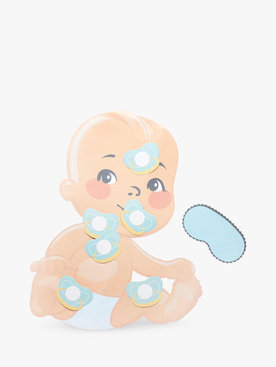 Babyparty-Spiel „Pin the Dummy“-Set mit Augenbinde und 12 Aufklebern