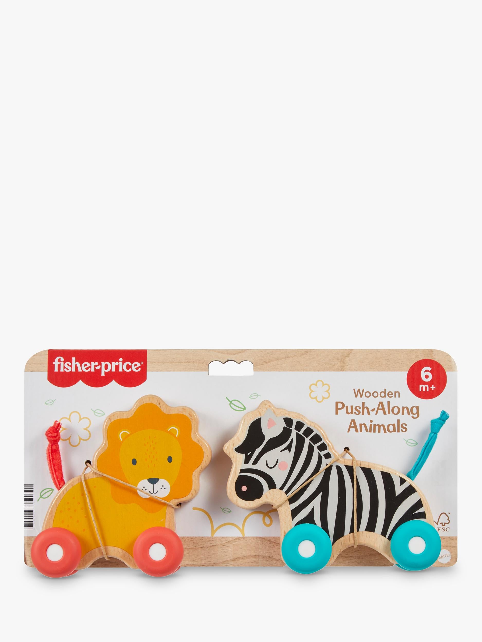 Fisher-Price wooden push along animals lion and zebra pack (British brand)