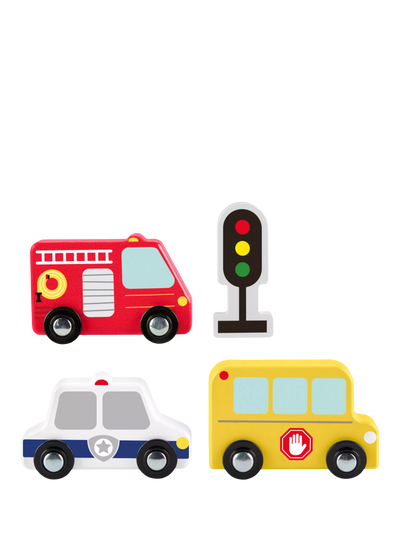 John Lewis Fisher-Price Wooden Vehicle Pack - 4-Piece Push-Along Wooden Toy Set- Buy online at McGrocer