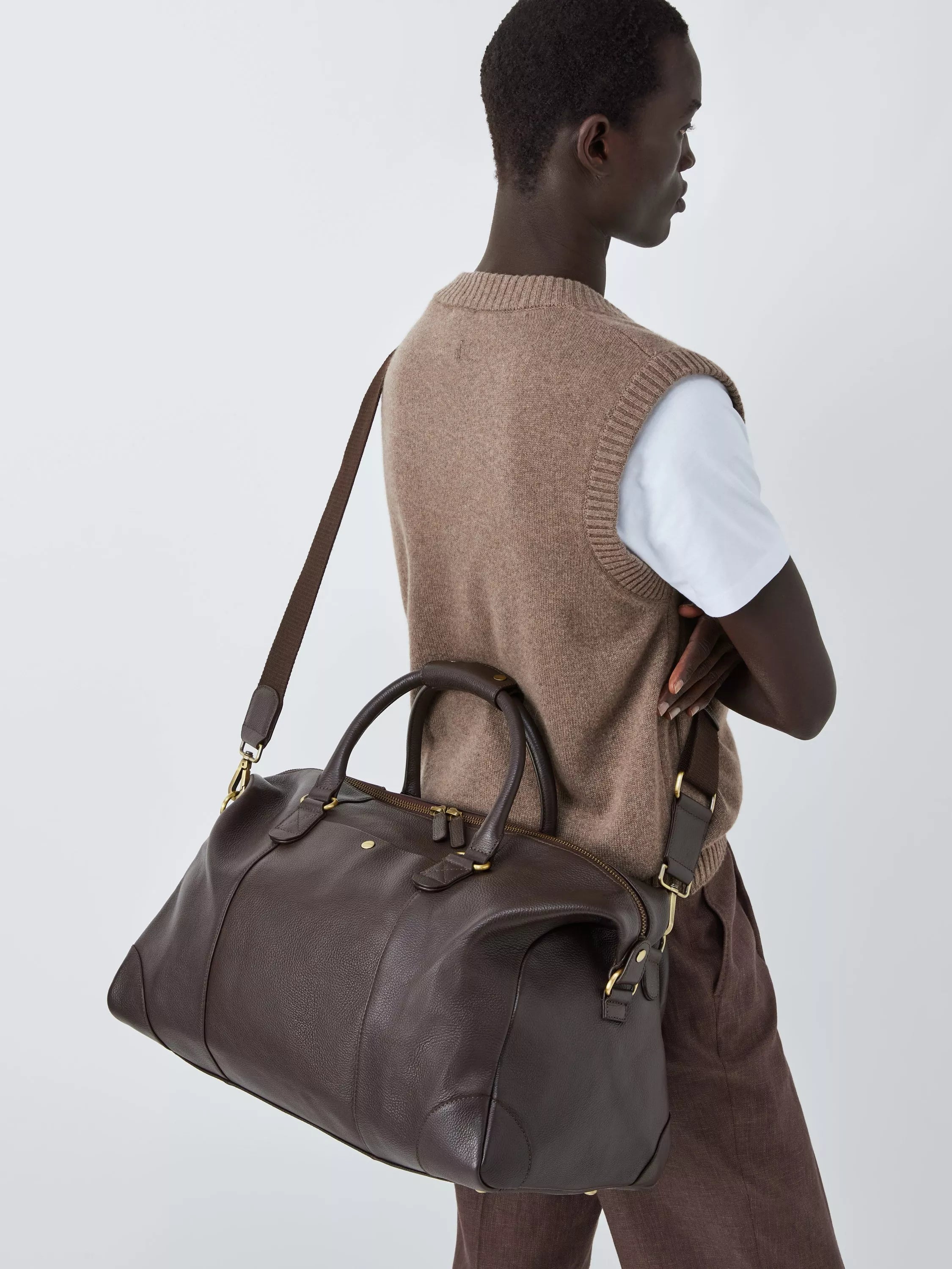 John Lewis leather weekender bag large, imported from the UK