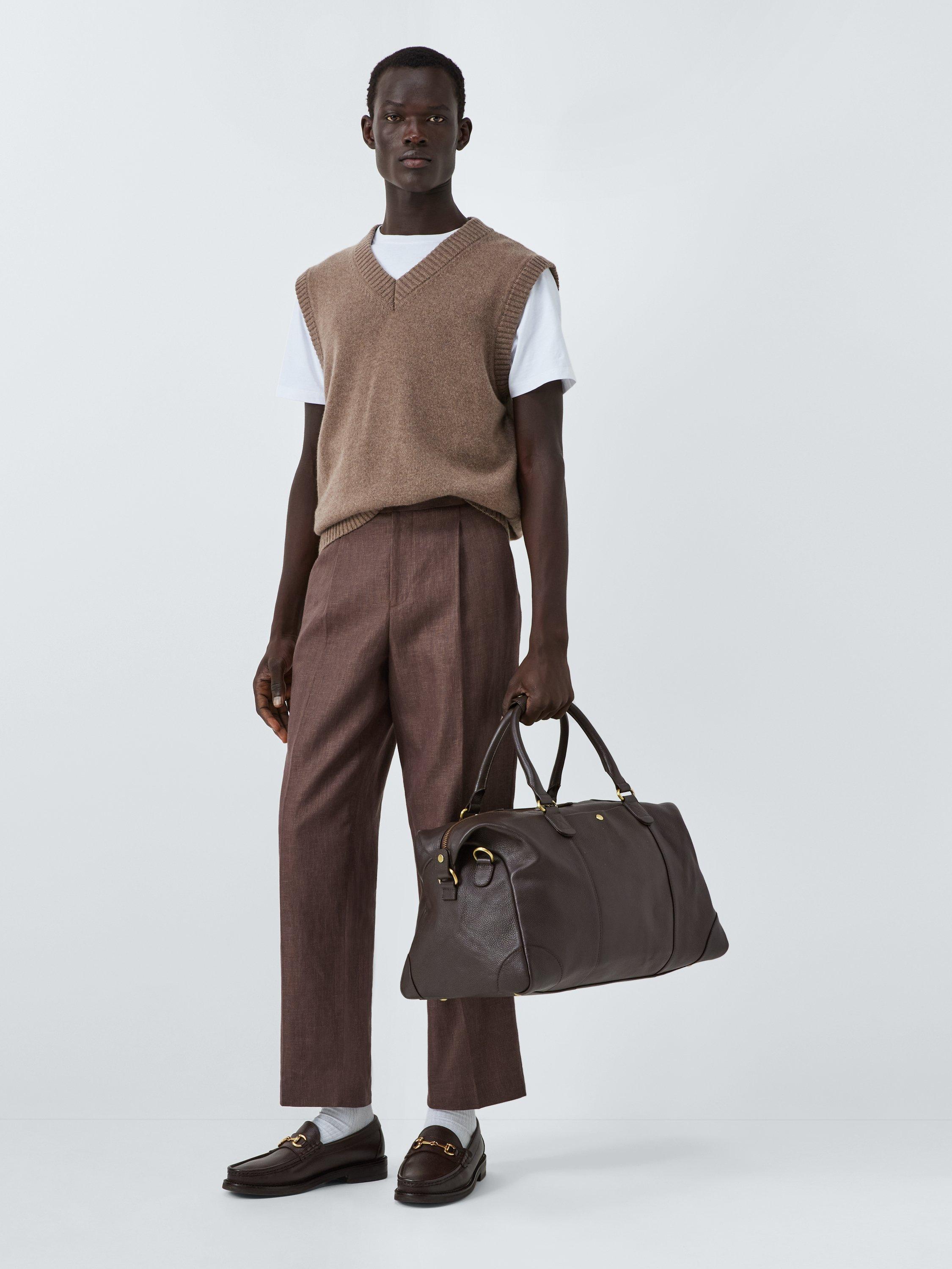 John Lewis leather weekender bag large, imported from the UK
