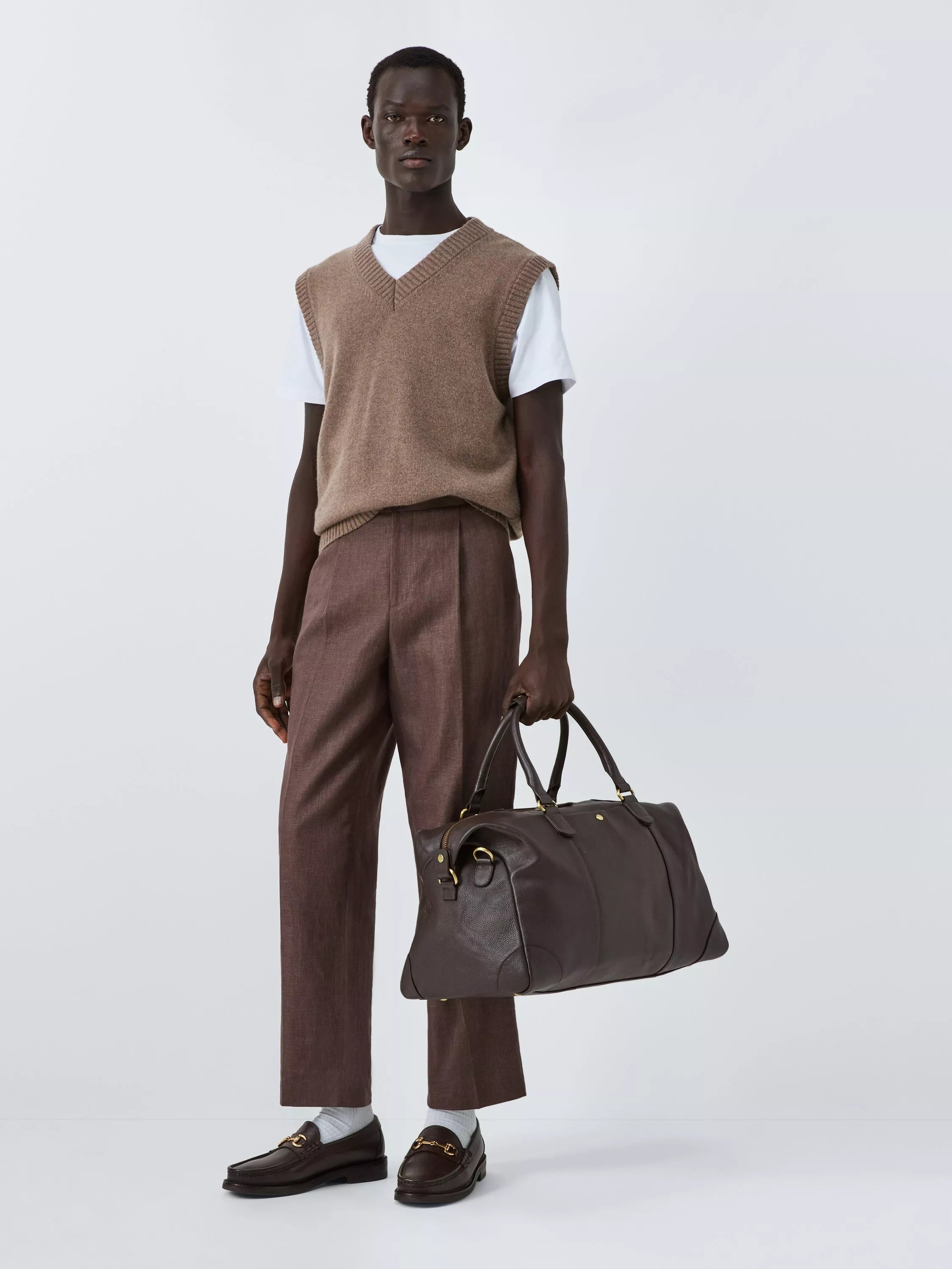 John Lewis leather weekender bag large, imported from the UK