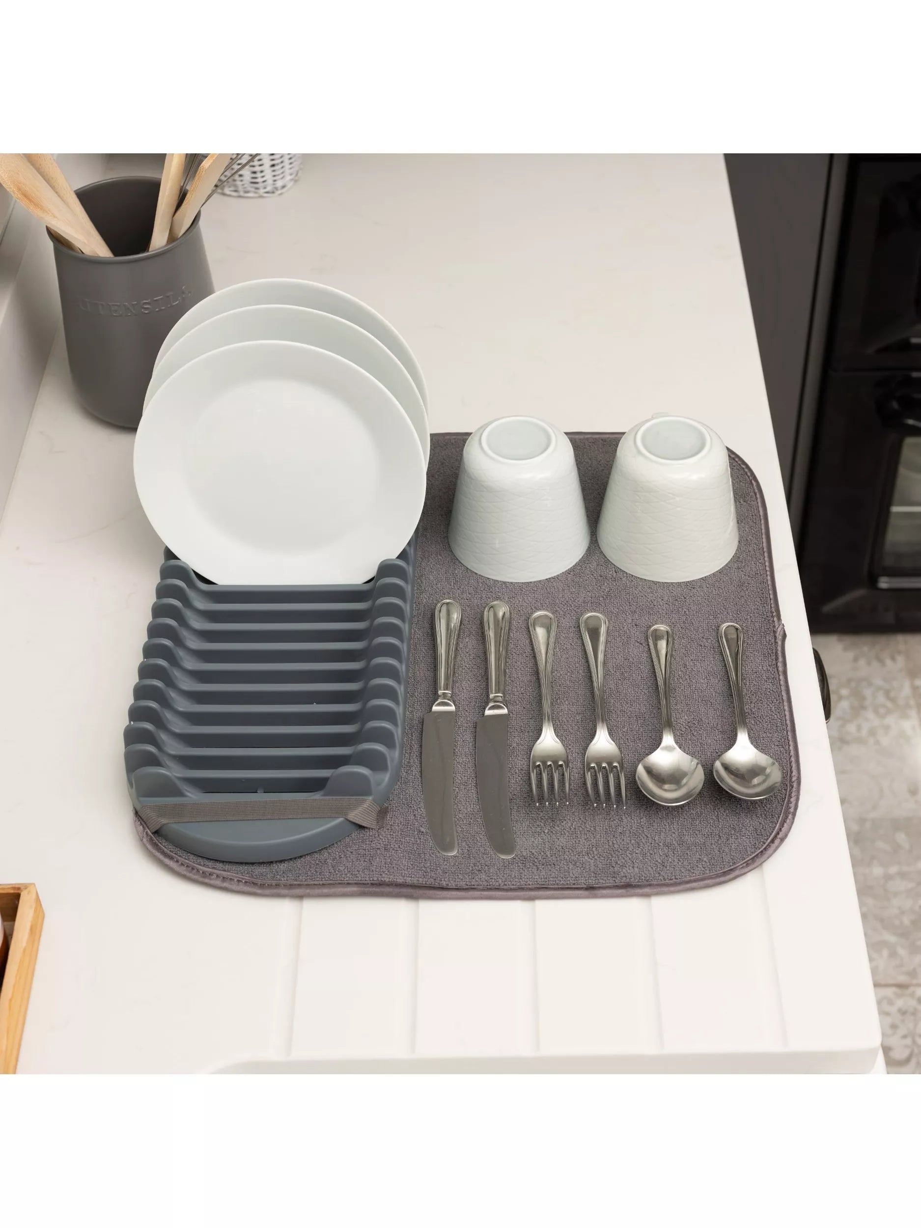 ADDIS grey microfibre sink mat with drying rack, UK version